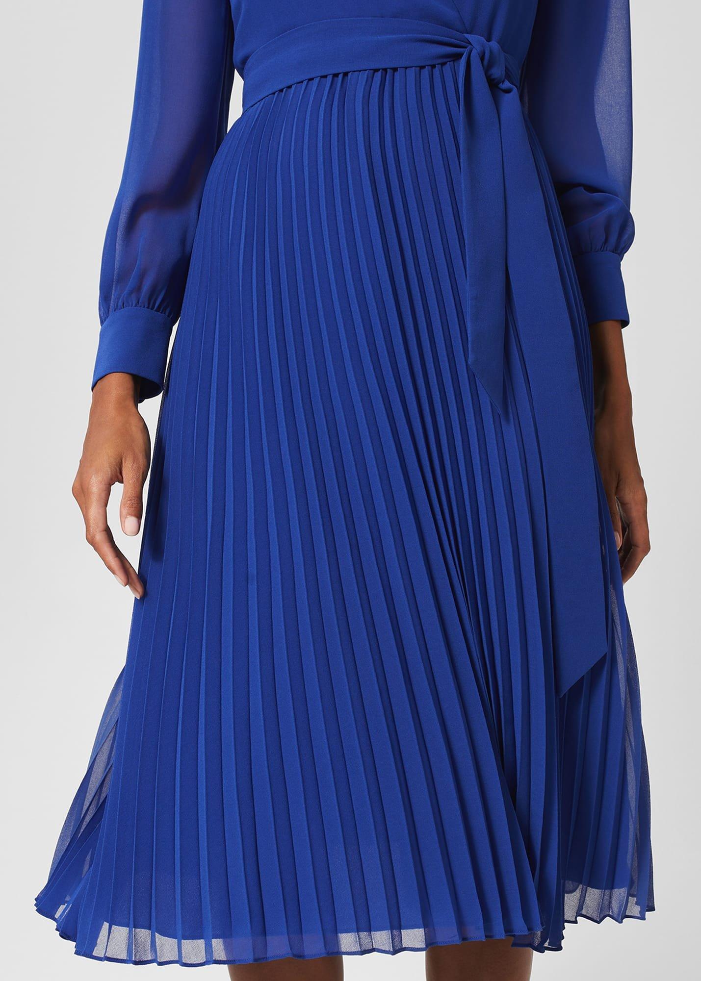 Evelyn Pleated Dress, Cobalt Blue, hi-res