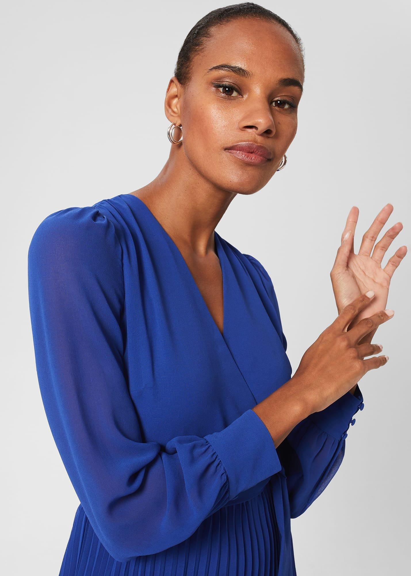 Evelyn Pleated Dress, Cobalt Blue, hi-res