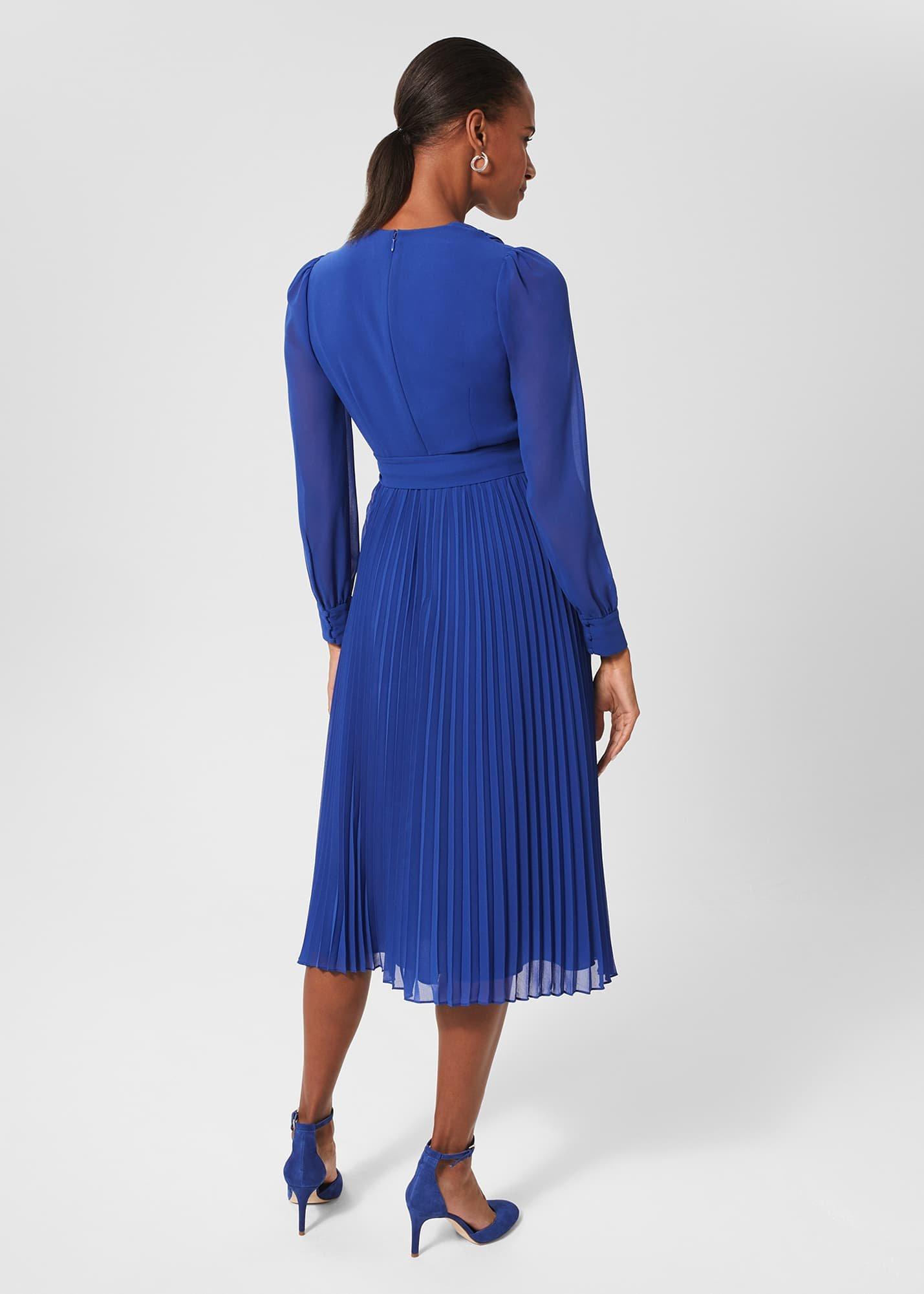 Evelyn Pleated Dress, Cobalt Blue, hi-res