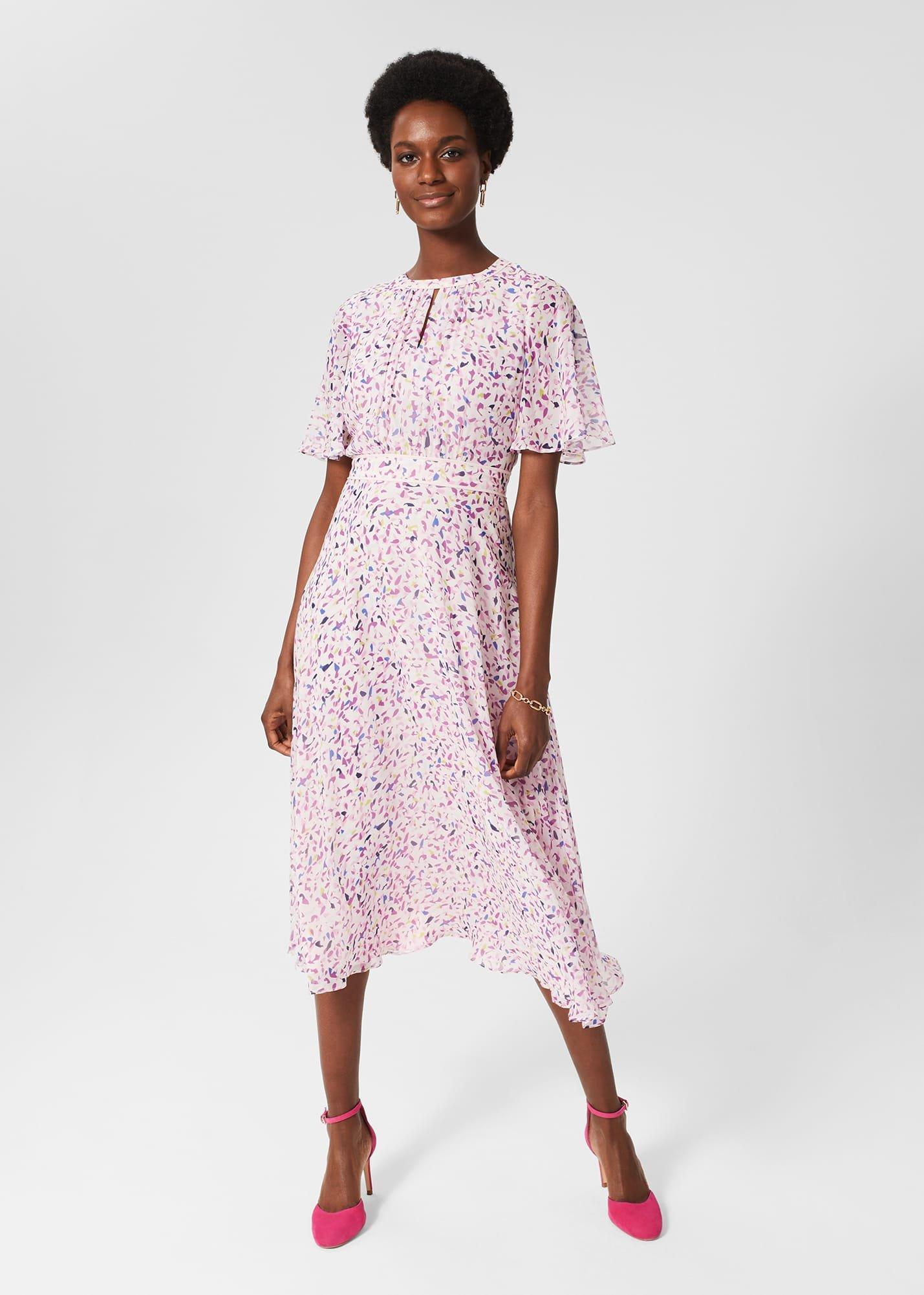 Lisette Silk Fit And Flare Dress, Pale Pink Multi, hi-res