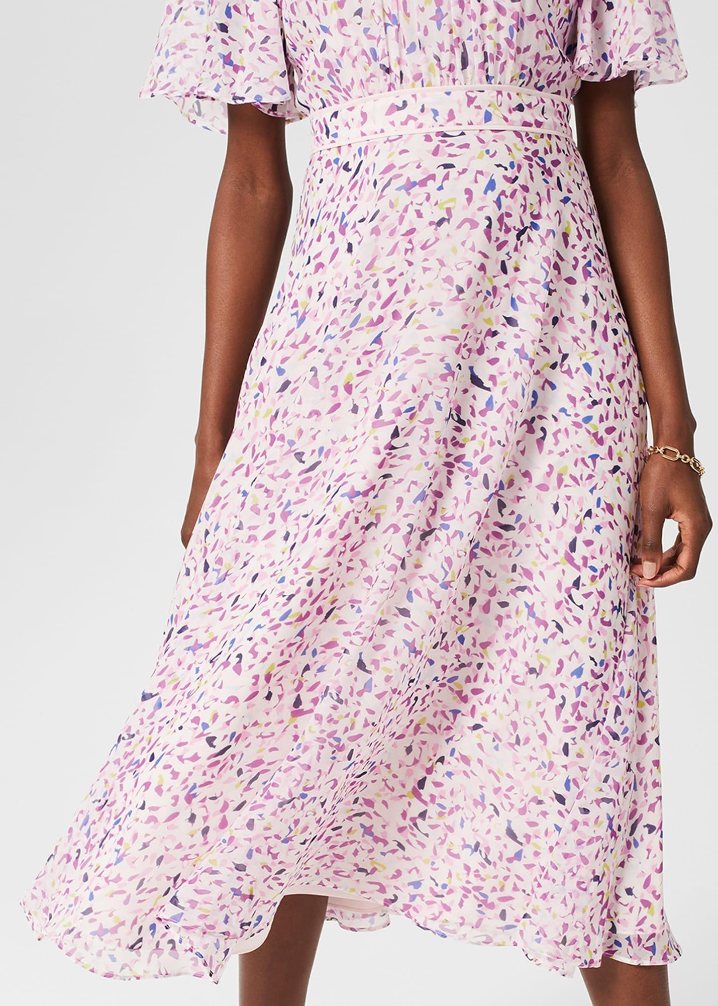 Lisette Silk Fit And Flare Dress, Pale Pink Multi, hi-res