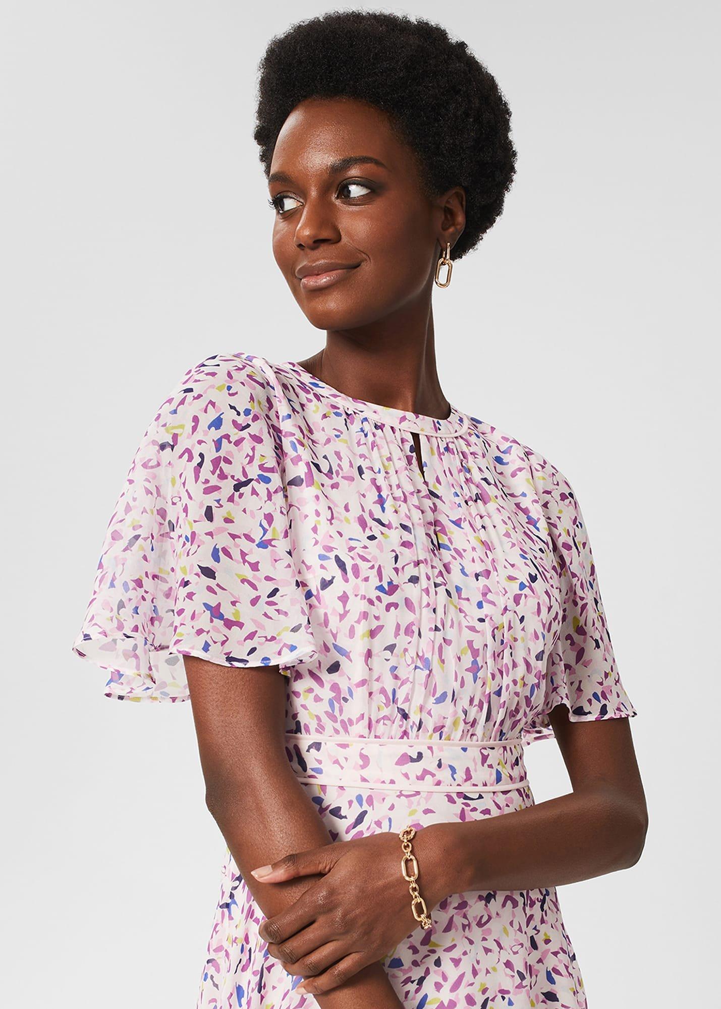 Petite Lisette Silk Dress, Pale Pink Multi, hi-res