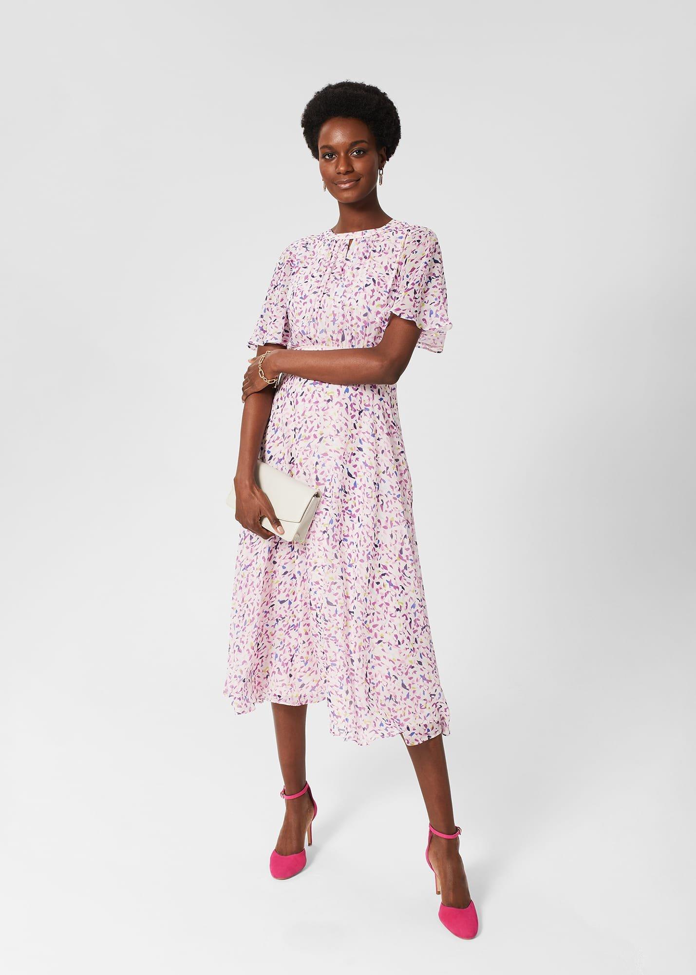 Petite Lisette Silk Dress, Pale Pink Multi, hi-res