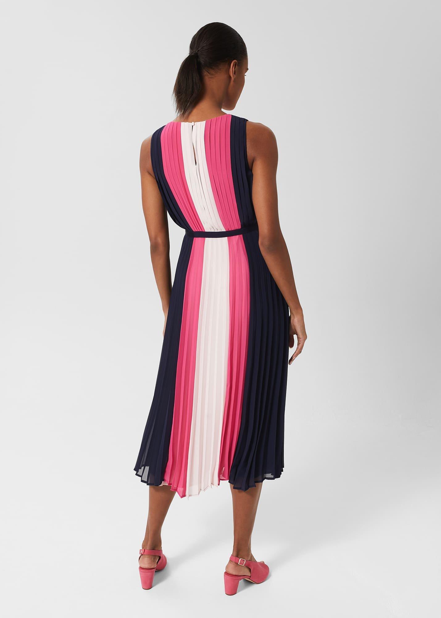 Claudia Pleated Fit And Flare Dress, Navy Pink Multi, hi-res