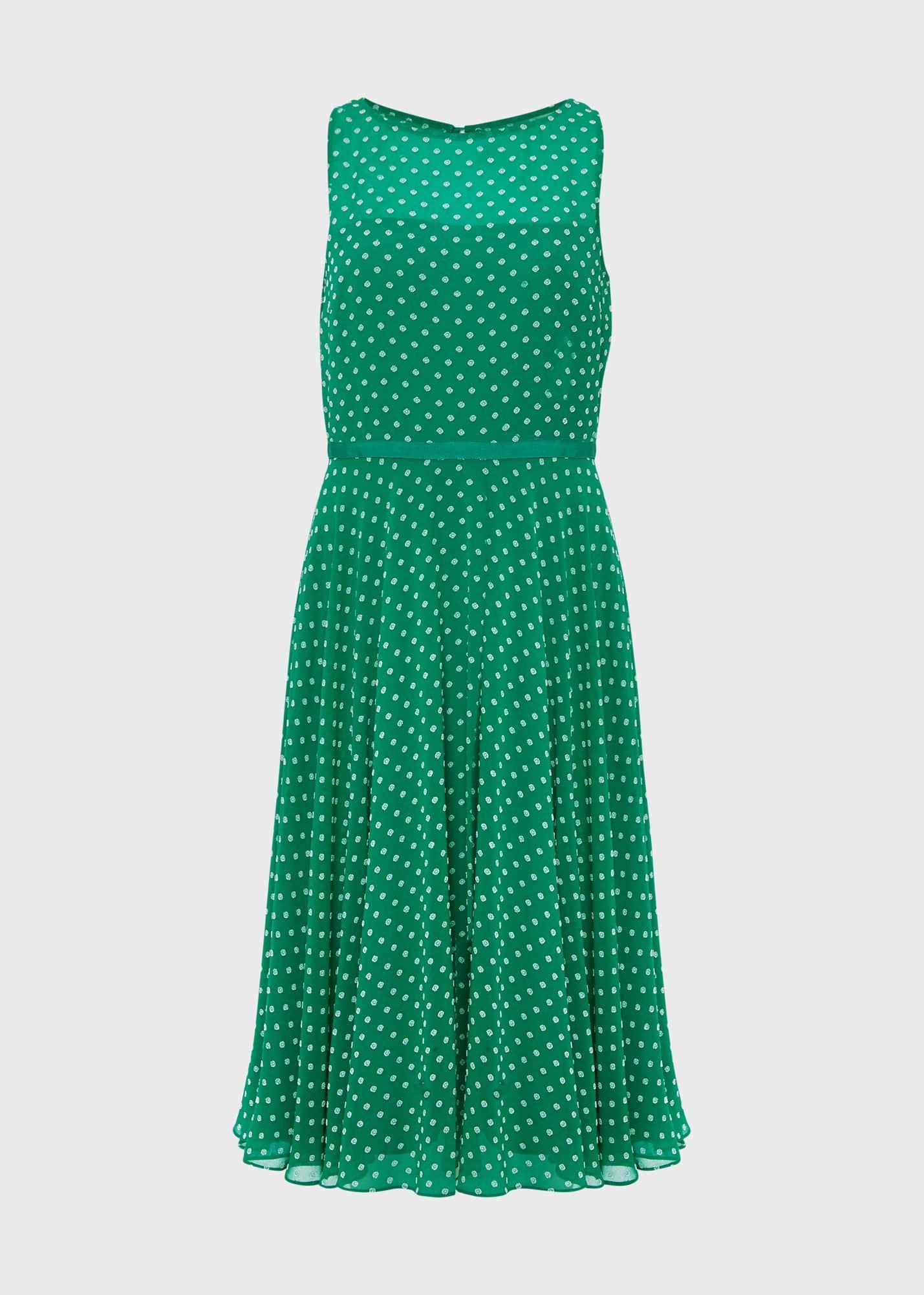 Della Spot Fit And Flare Dress, Green Ivory, hi-res