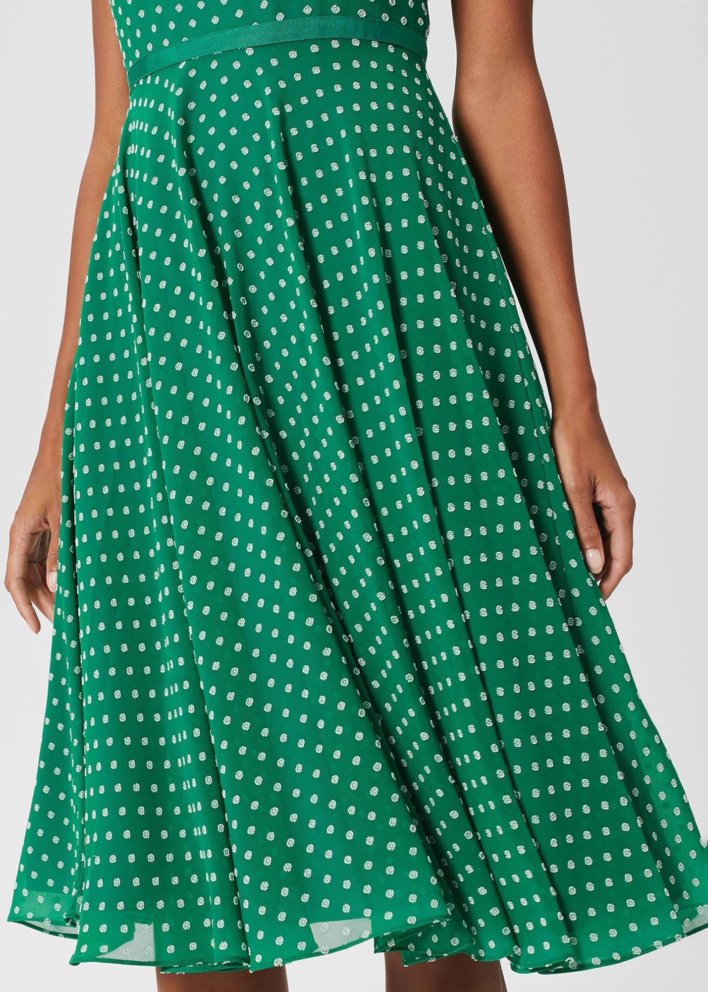 Della Spot Fit And Flare Dress, Green Ivory, hi-res