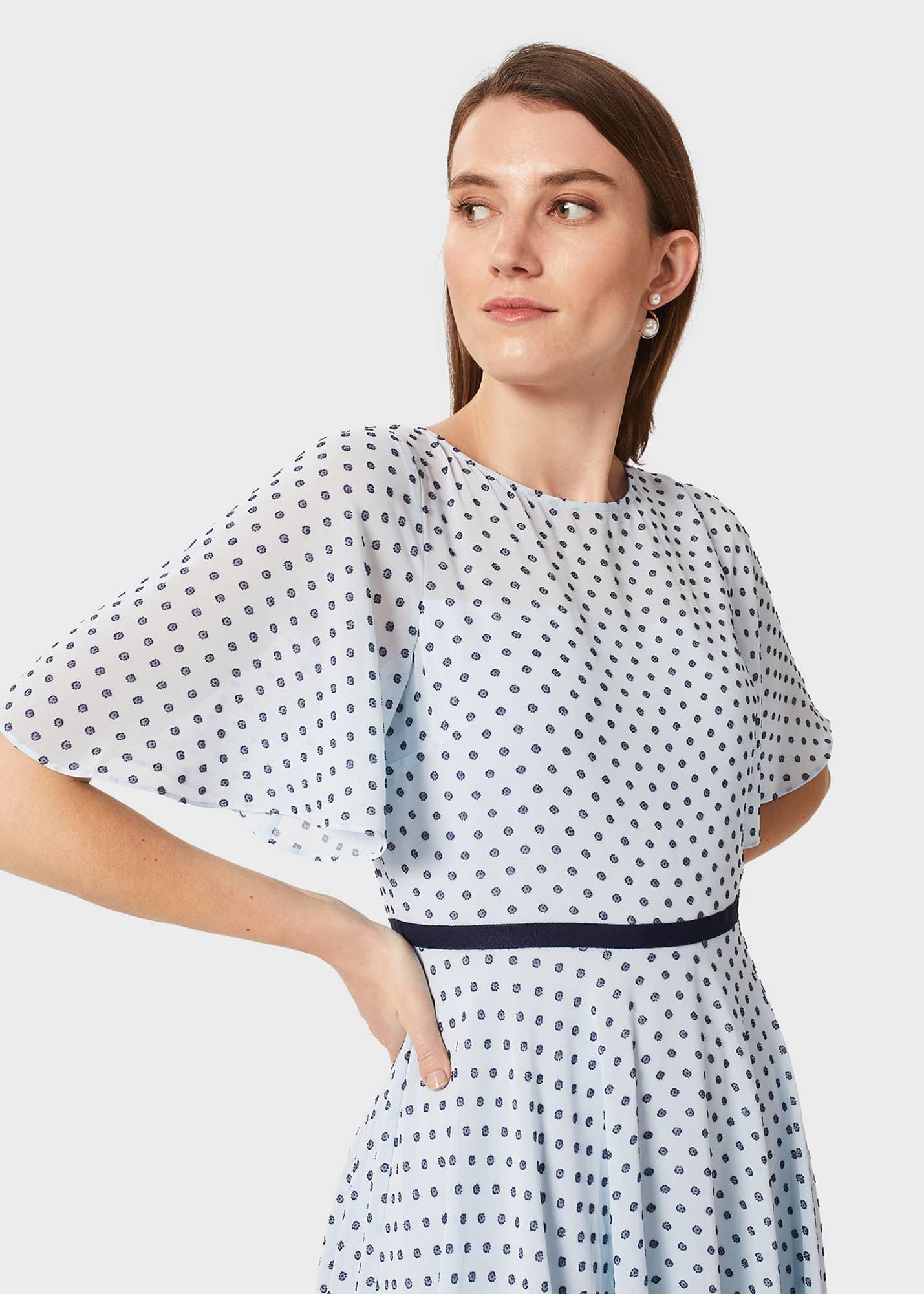 Petite Eleanor Spot Dress, Pale Blue Navy, hi-res