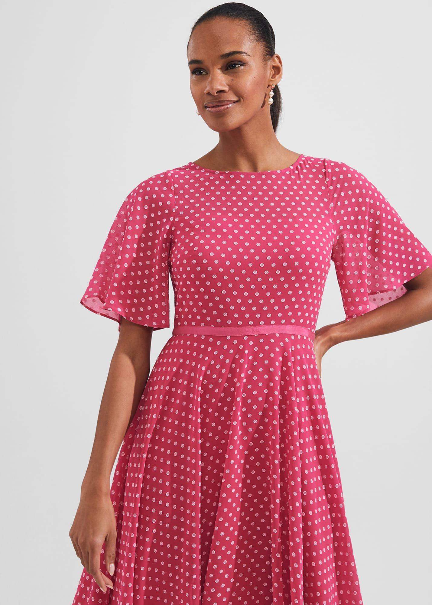 Petite Eleanor Spot Fit And Flare Dress, Pink Ivory, hi-res