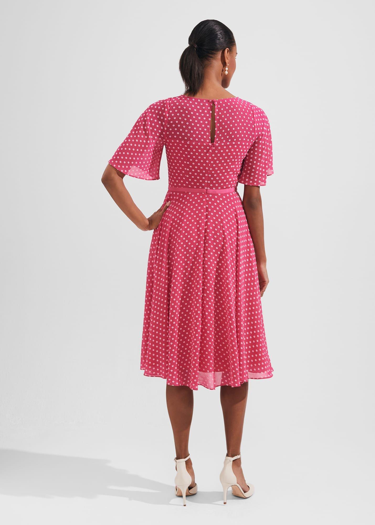 Petite Eleanor Spot Fit And Flare Dress, Pink Ivory, hi-res