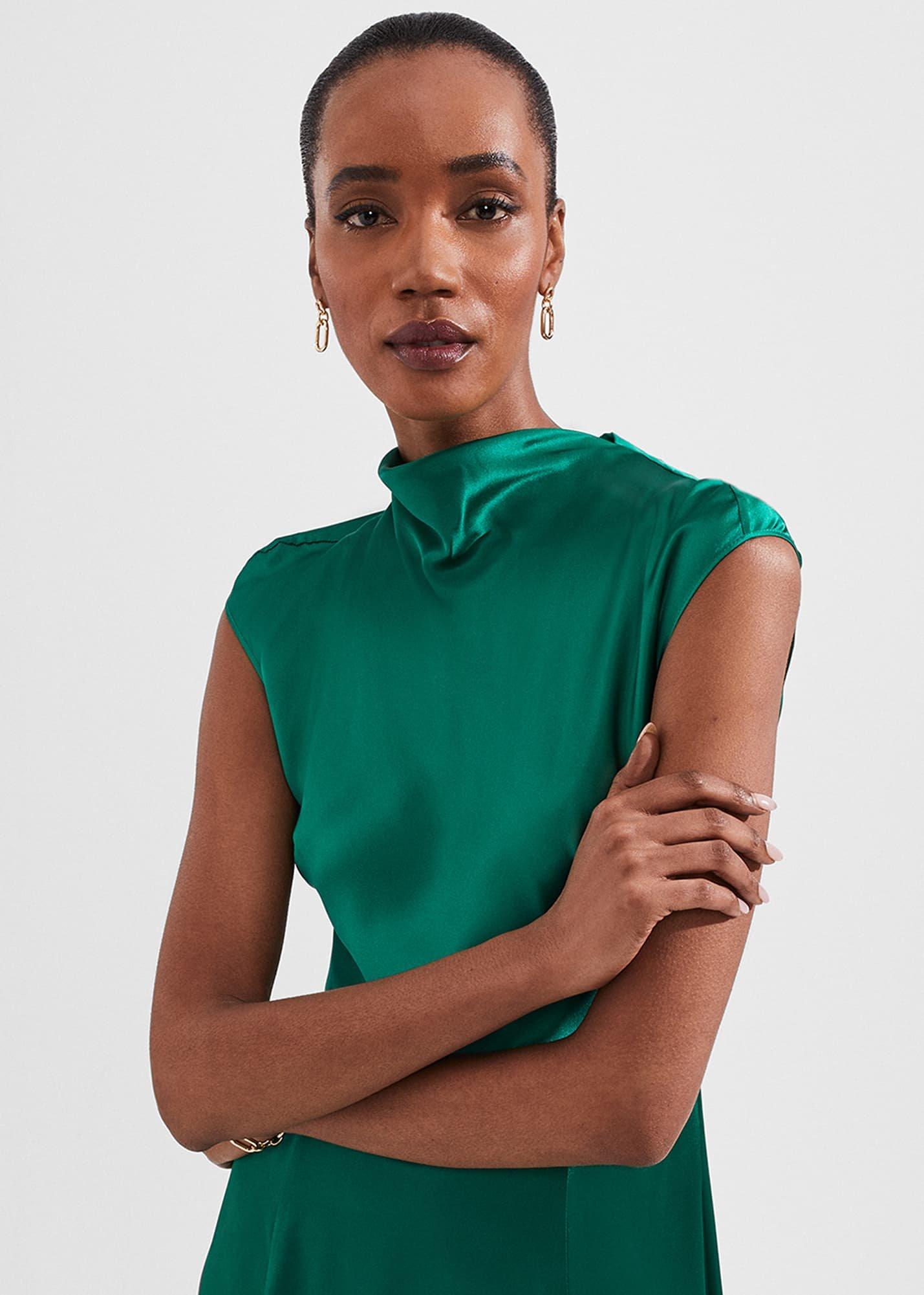 Charlize Silk Dress, Meadow Green, hi-res