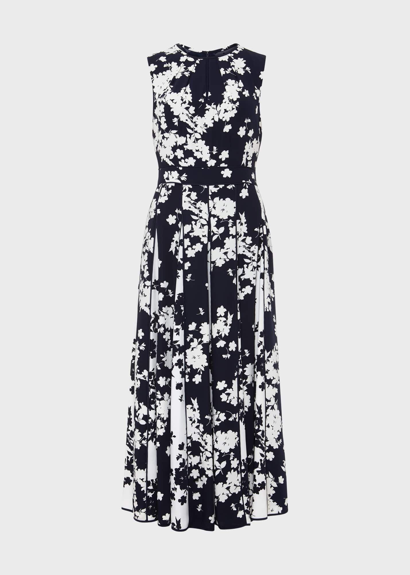 Angelica Floral Pleated Dress, Midnight Ivory, hi-res
