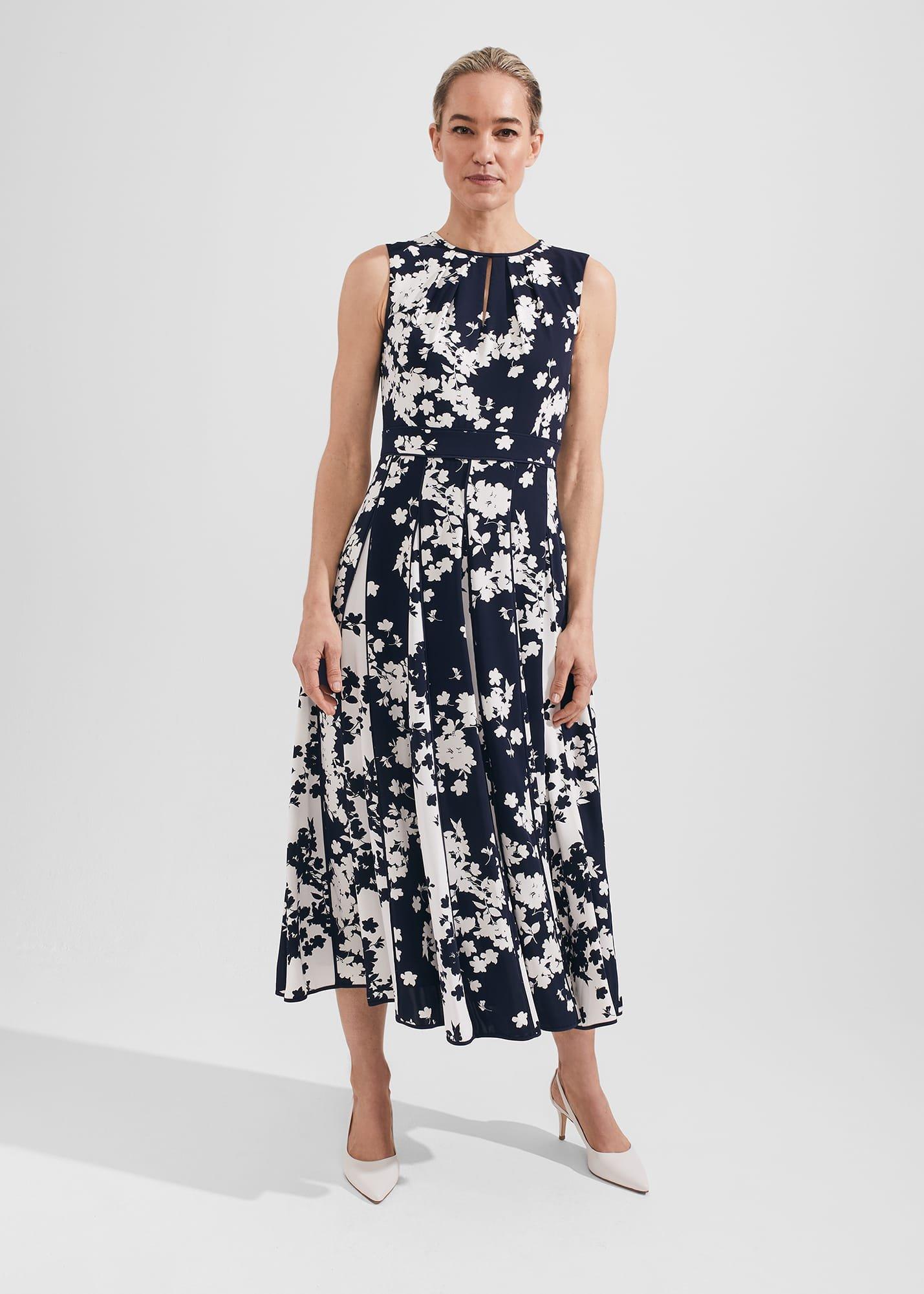 Angelica Floral Pleated Dress, Midnight Ivory, hi-res