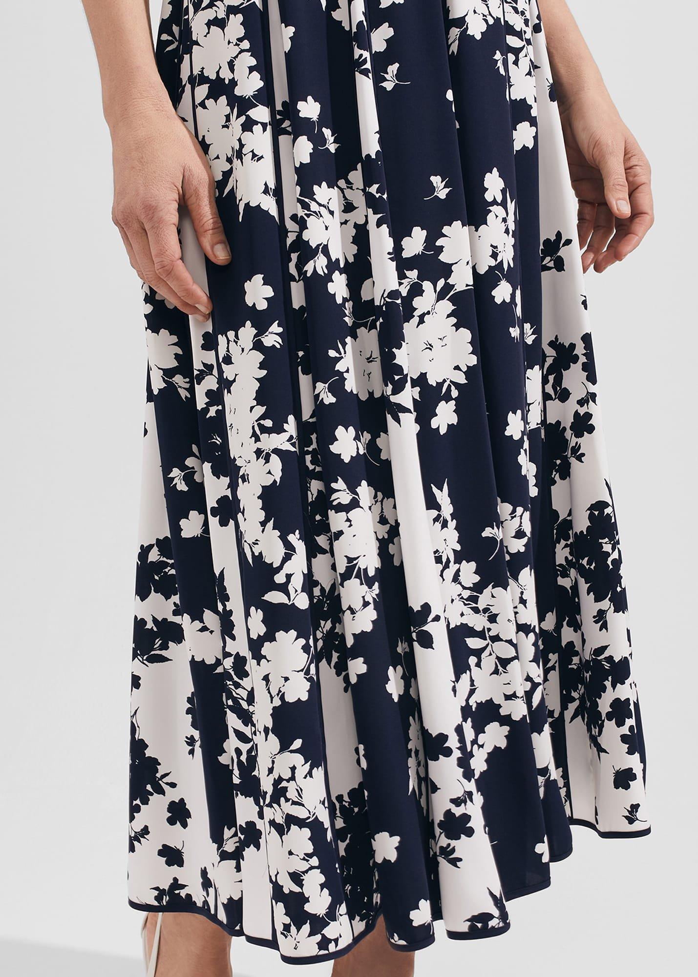 Angelica Floral Pleated Dress, Midnight Ivory, hi-res