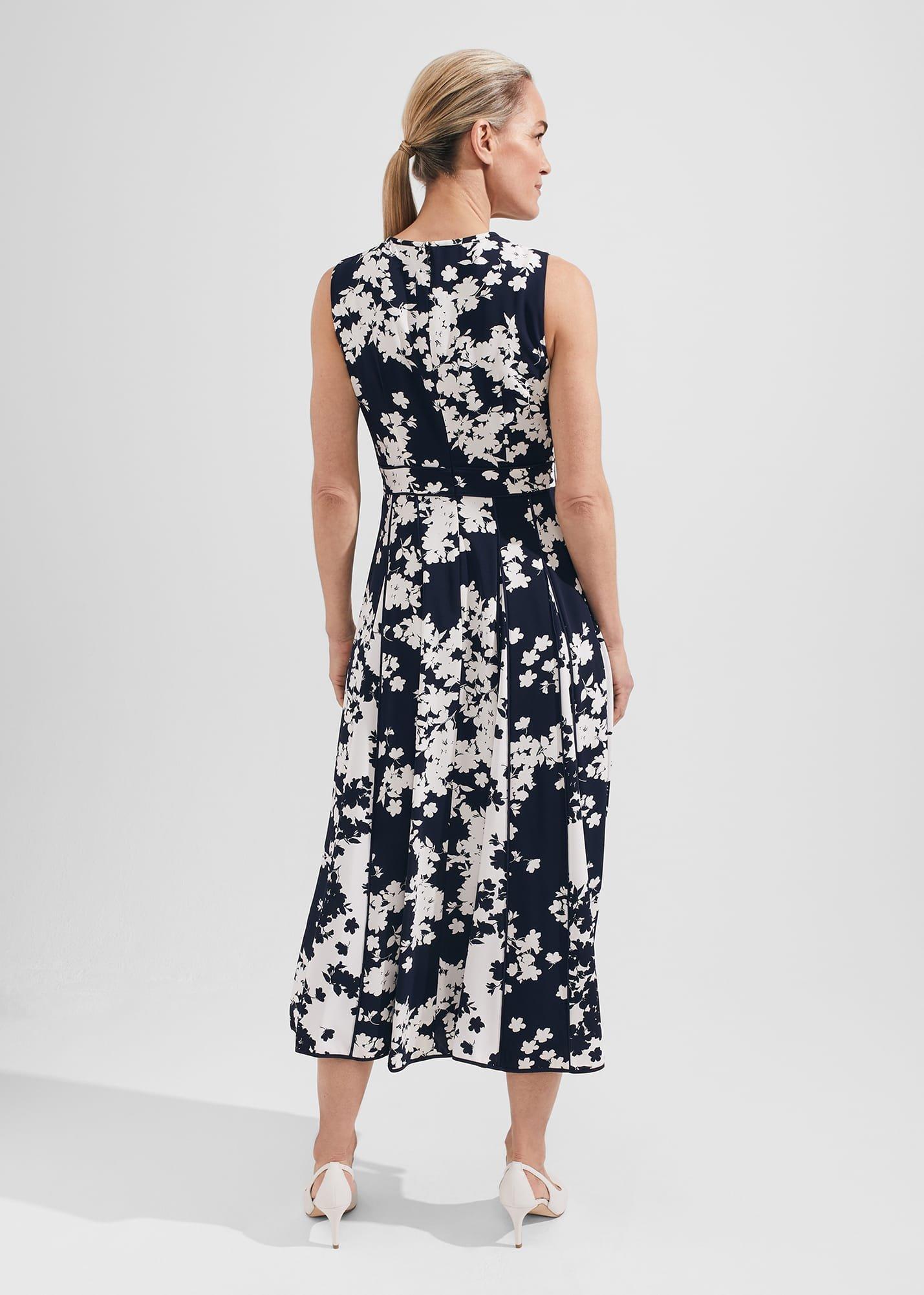 Angelica Floral Pleated Dress, Midnight Ivory, hi-res