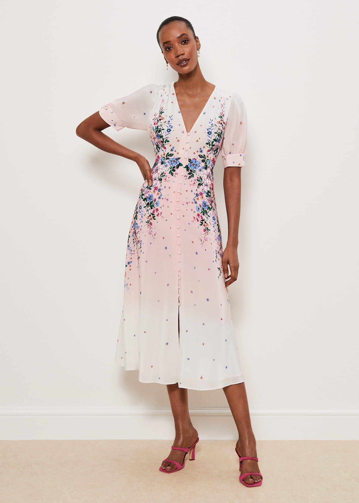 Ridley Silk Dress, Ivory Multi, hi-res