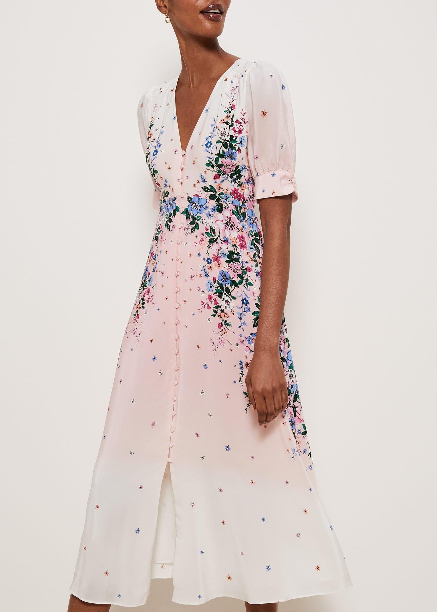 Ridley Silk Dress, Ivory Multi, hi-res