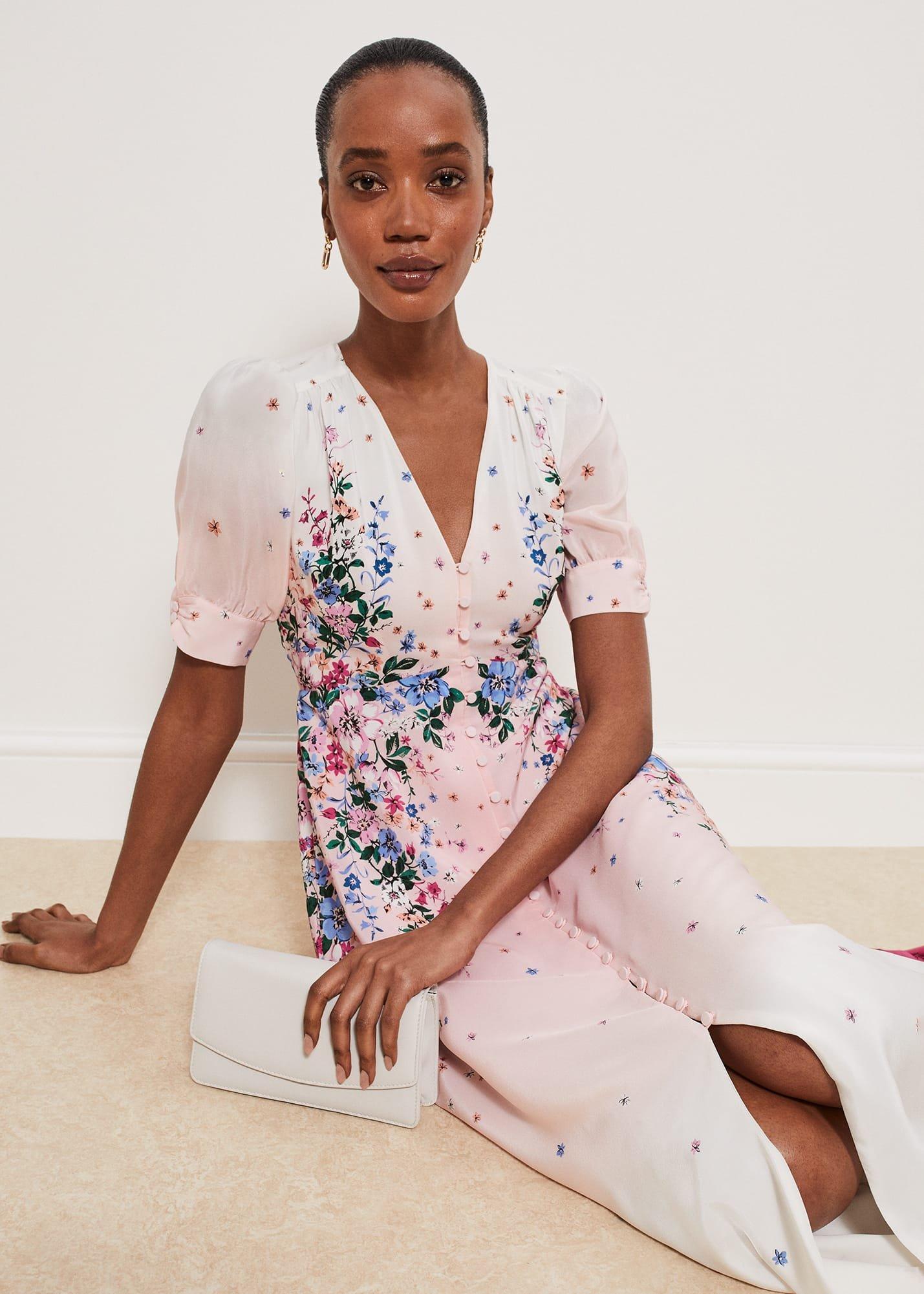 Ridley Silk Dress, Ivory Multi, hi-res