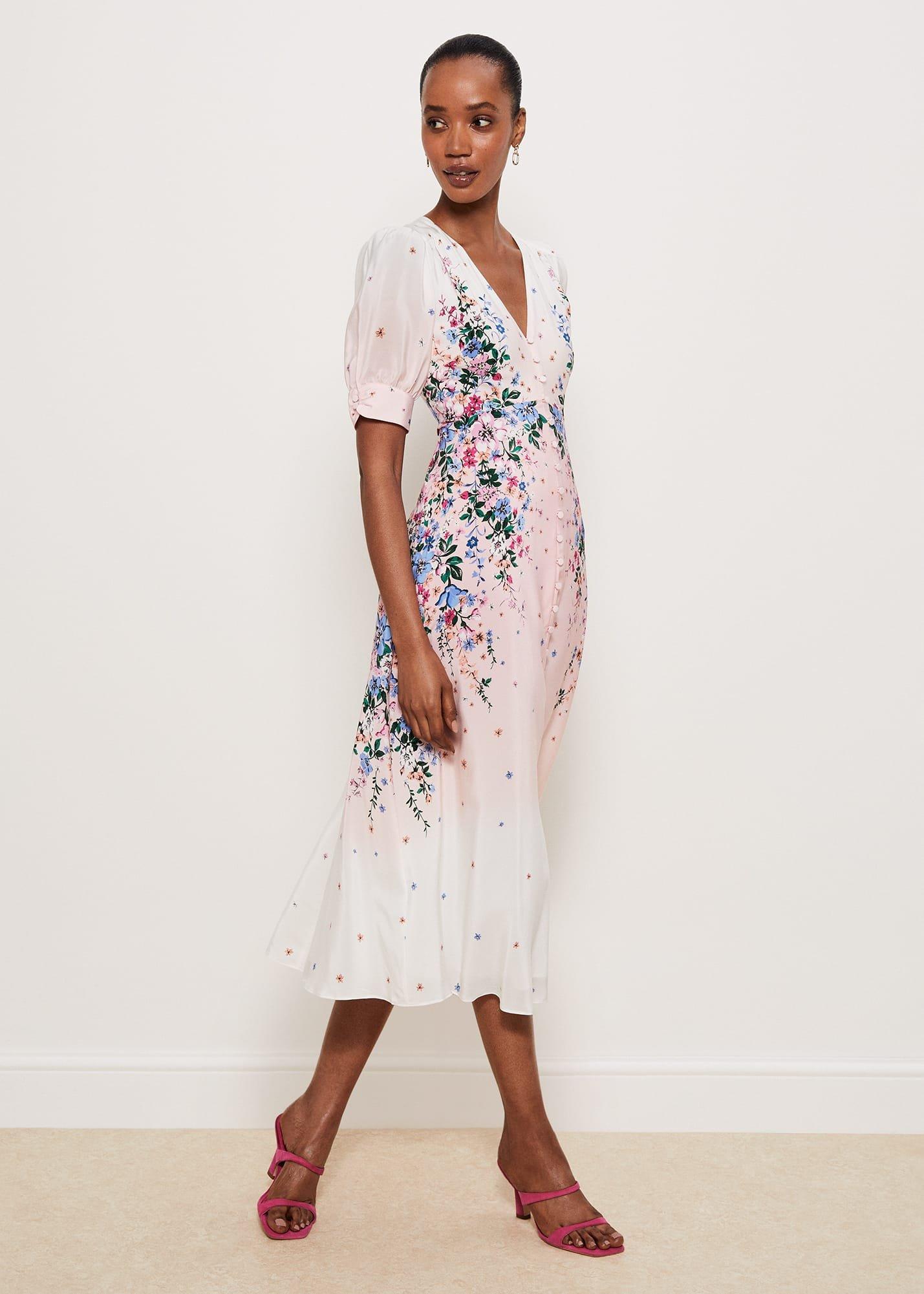 Ridley Silk Dress, Ivory Multi, hi-res