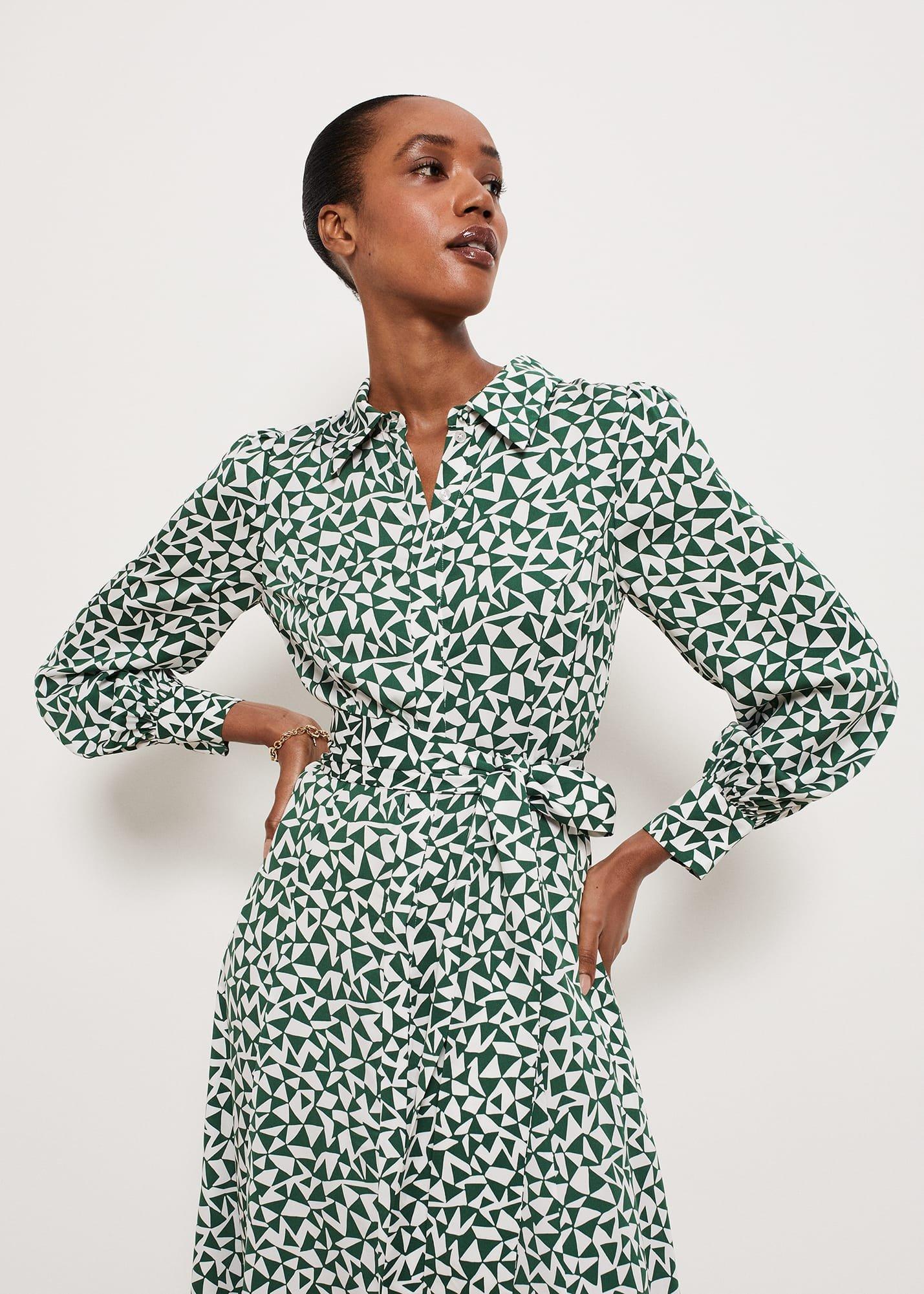 Mitford Shirt Dress, Green Ivory, hi-res