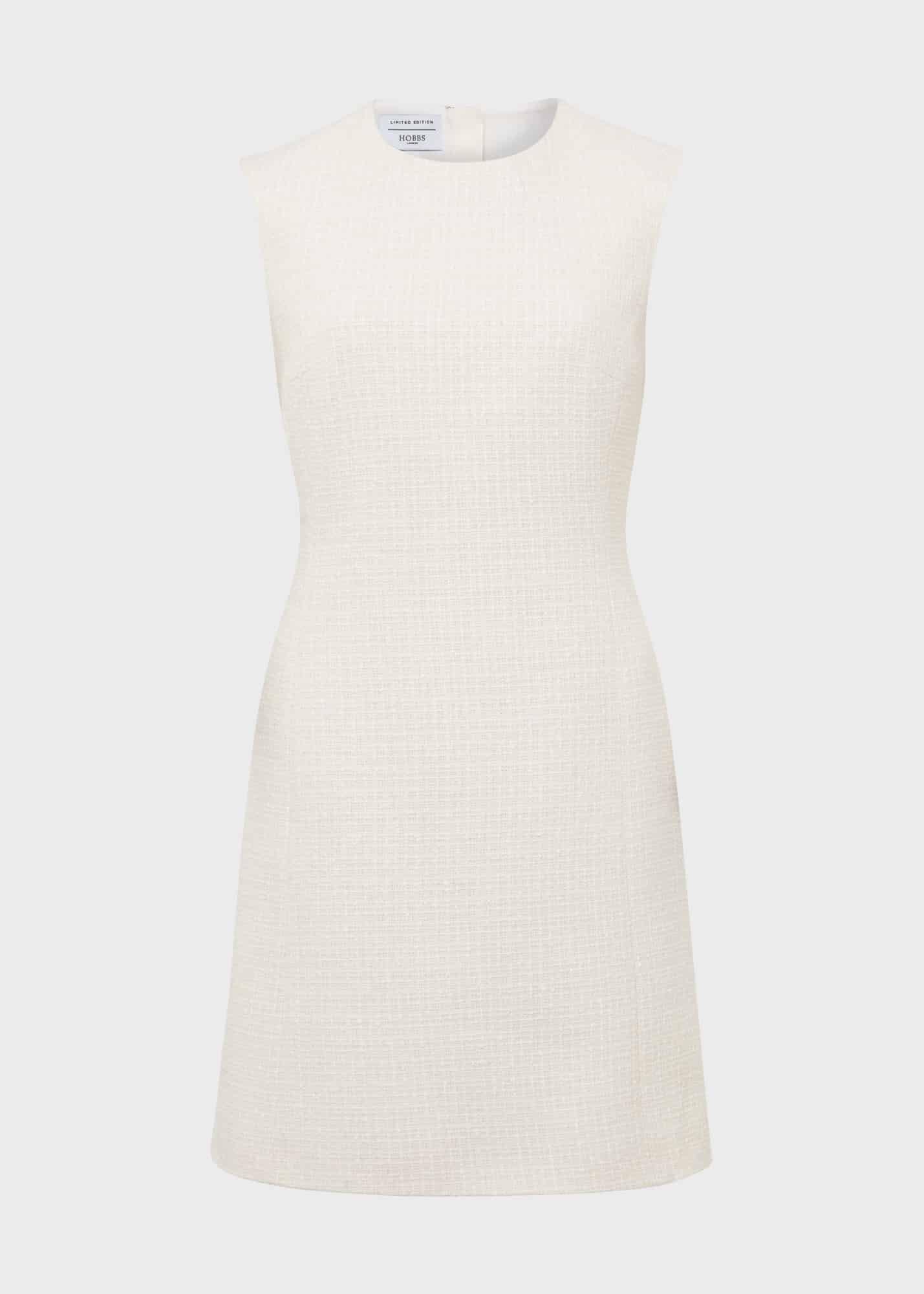 Clarence Tweed Dress, Cream, hi-res