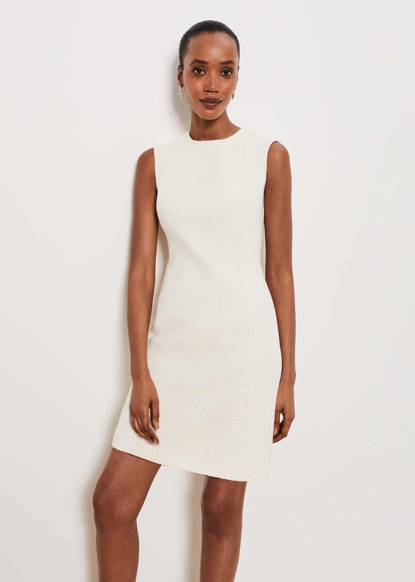 Clarence Tweed Dress, Cream, hi-res