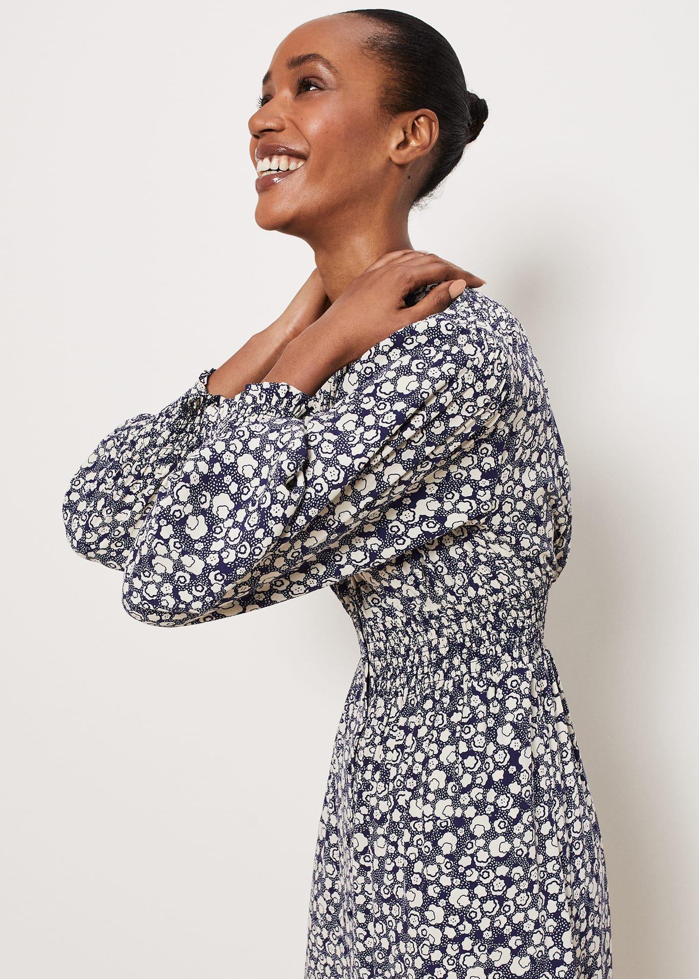 Fenton Dress, Navy Buttrcream, hi-res