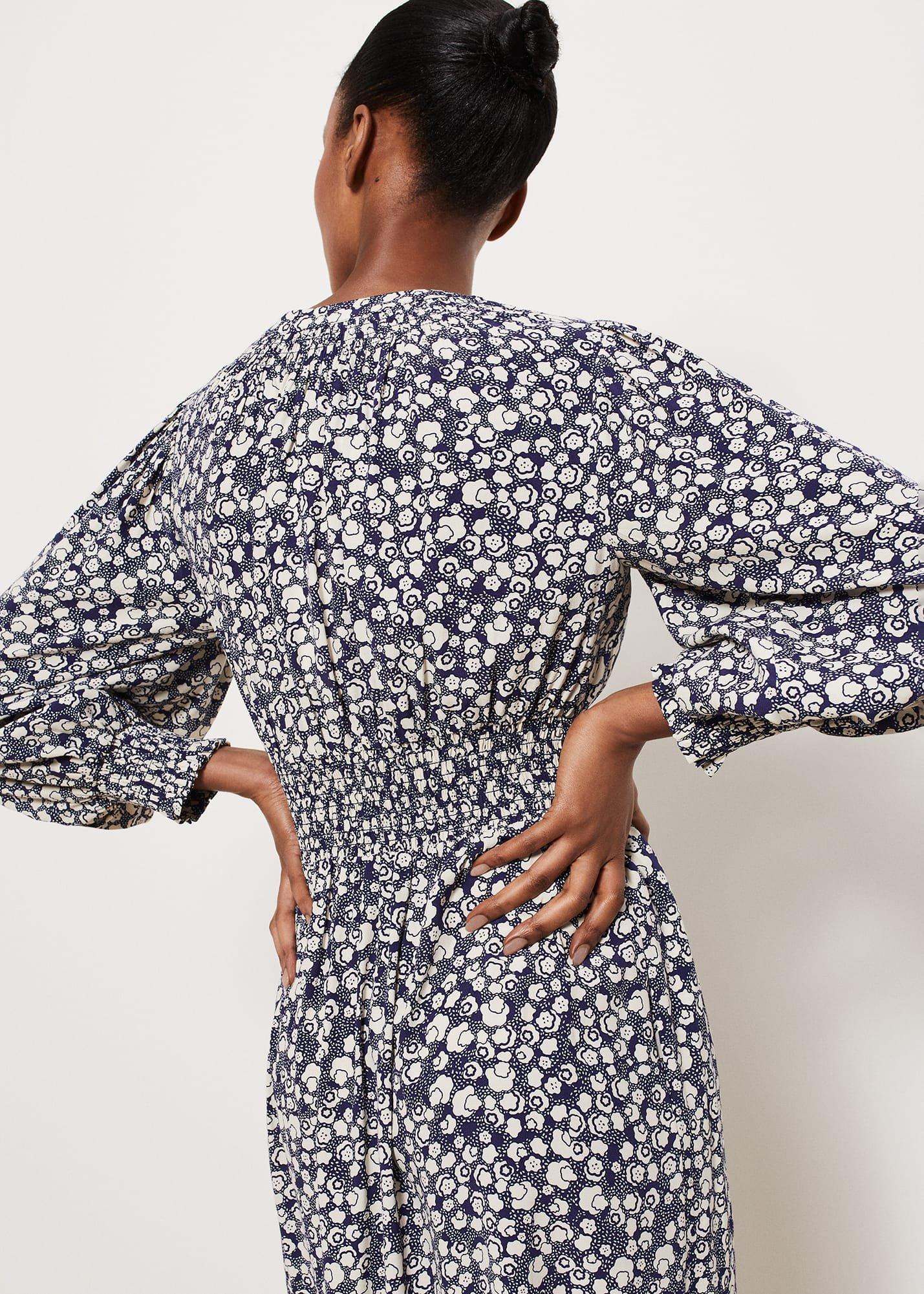 Fenton Dress, Navy Buttrcream, hi-res