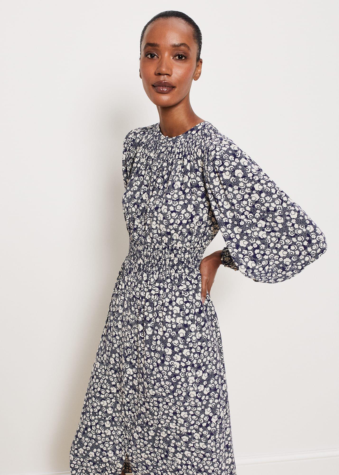 Fenton Dress, Navy Buttrcream, hi-res