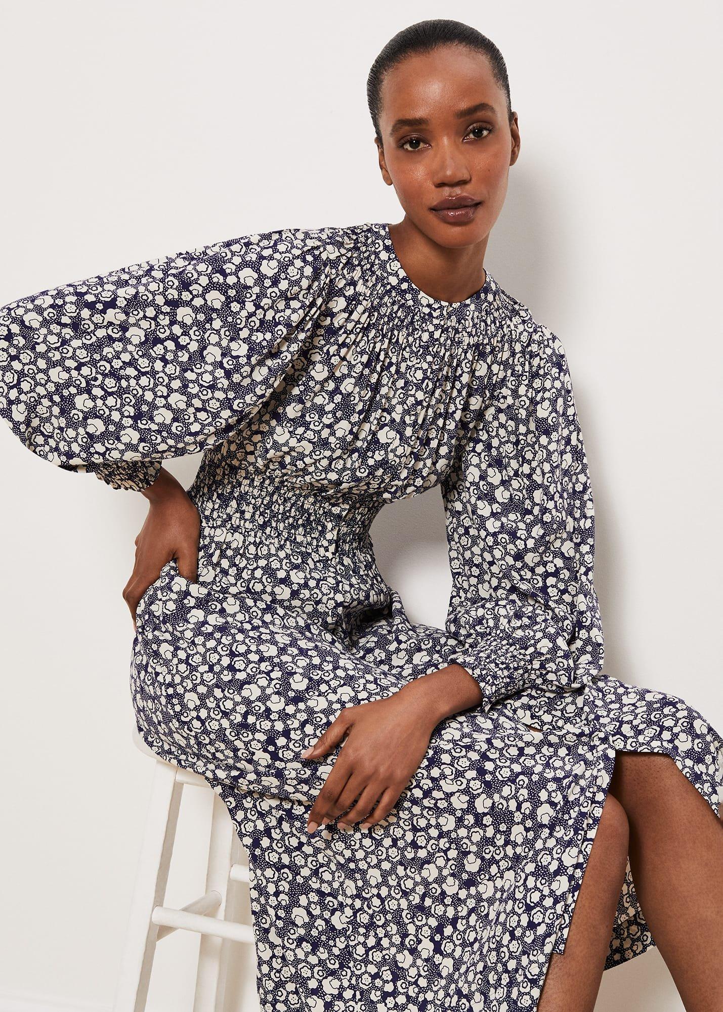 Fenton Dress, Navy Buttrcream, hi-res