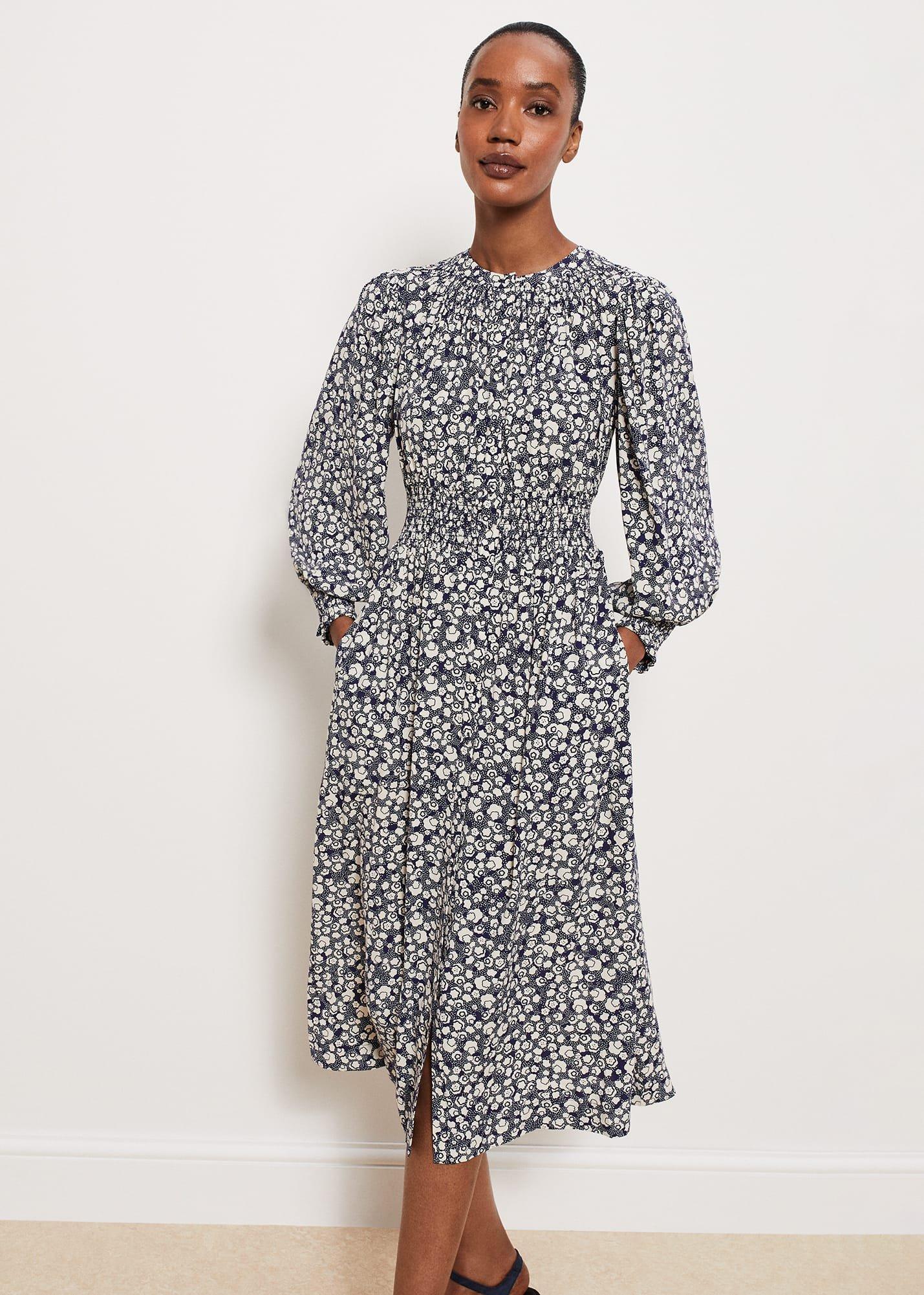 Fenton Dress, Navy Buttrcream, hi-res