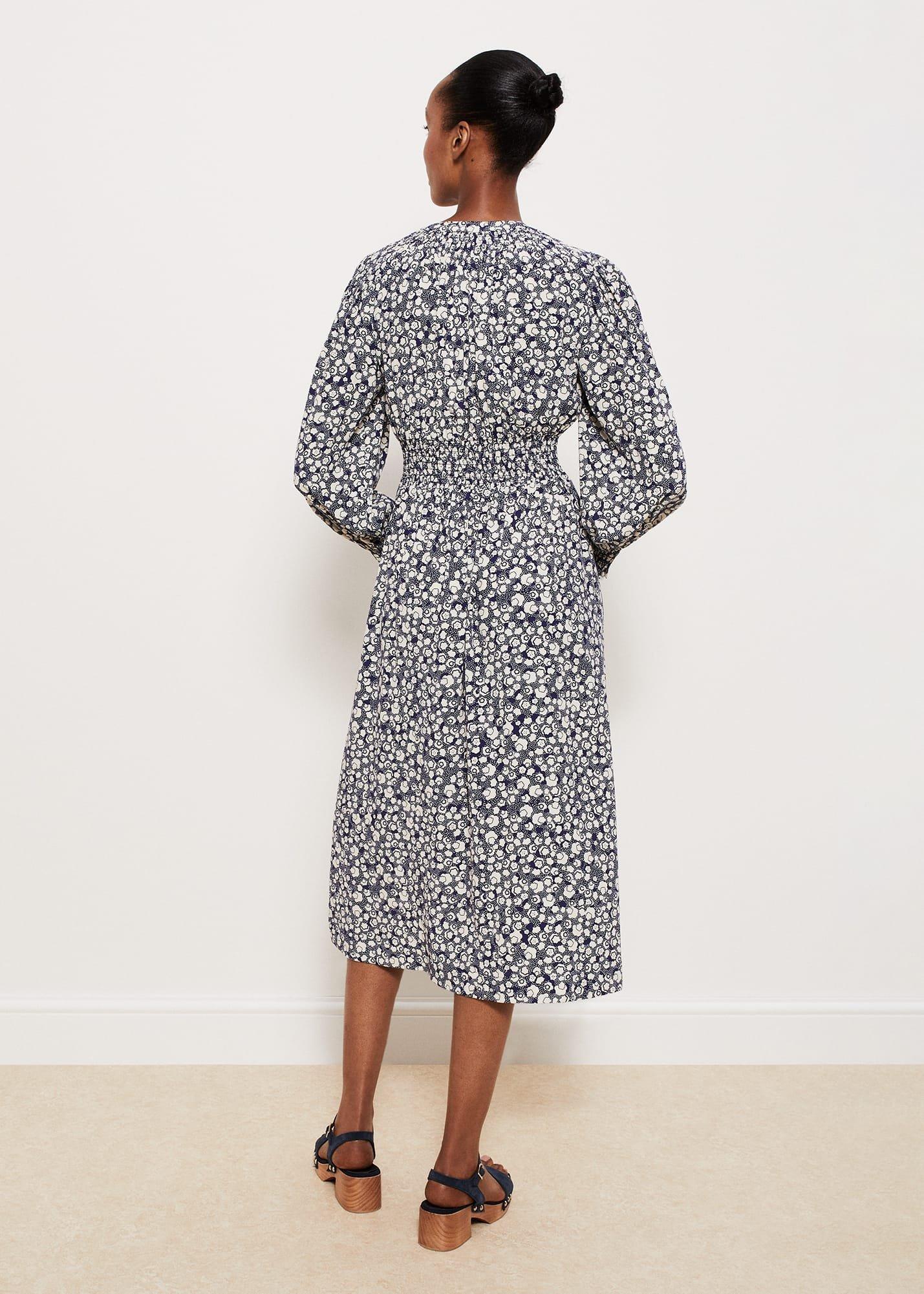 Fenton Dress, Navy Buttrcream, hi-res