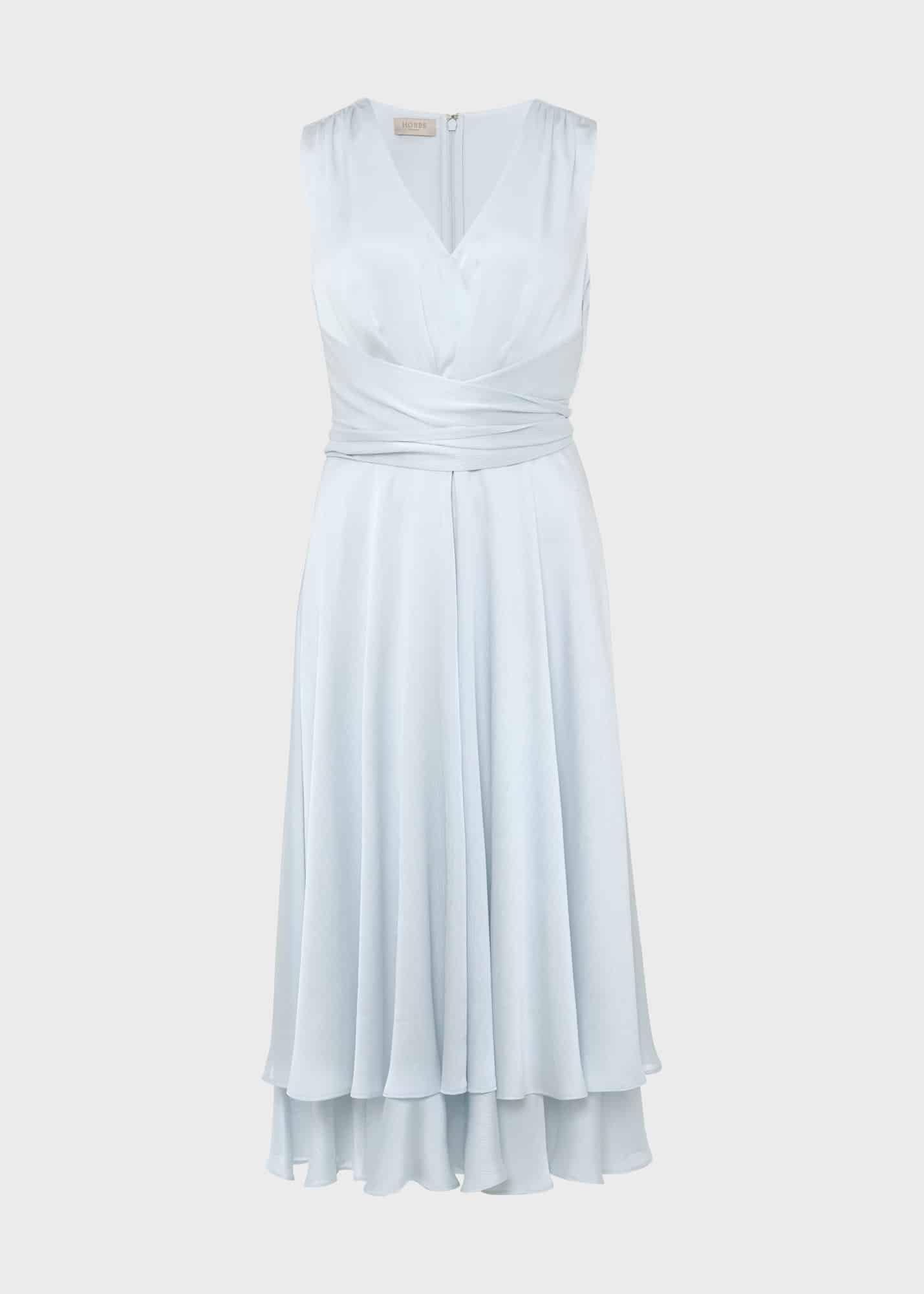 Viola Satin Fit And Flare Dress, Pale Blue, hi-res