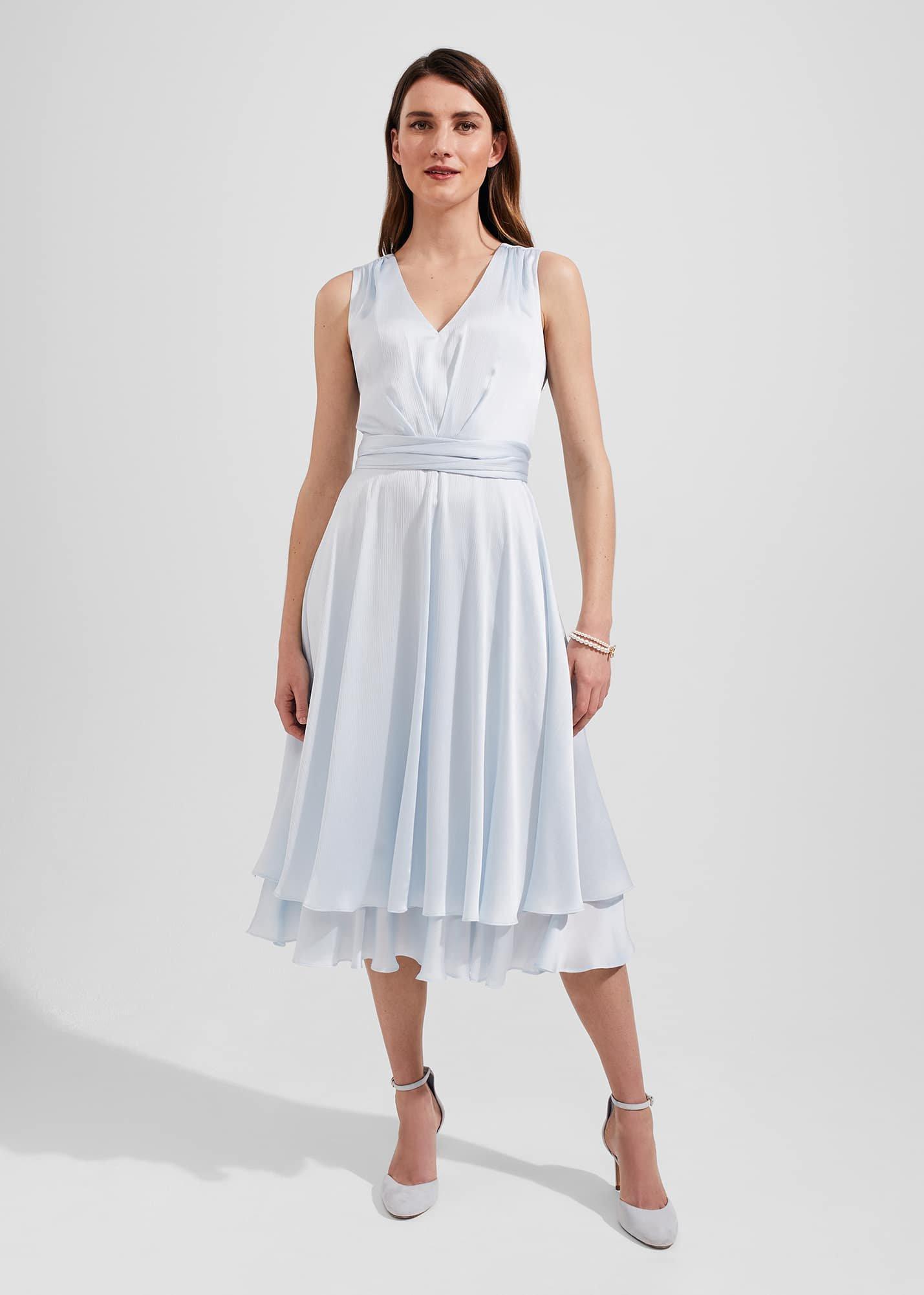 Viola Satin Fit And Flare Dress, Pale Blue, hi-res