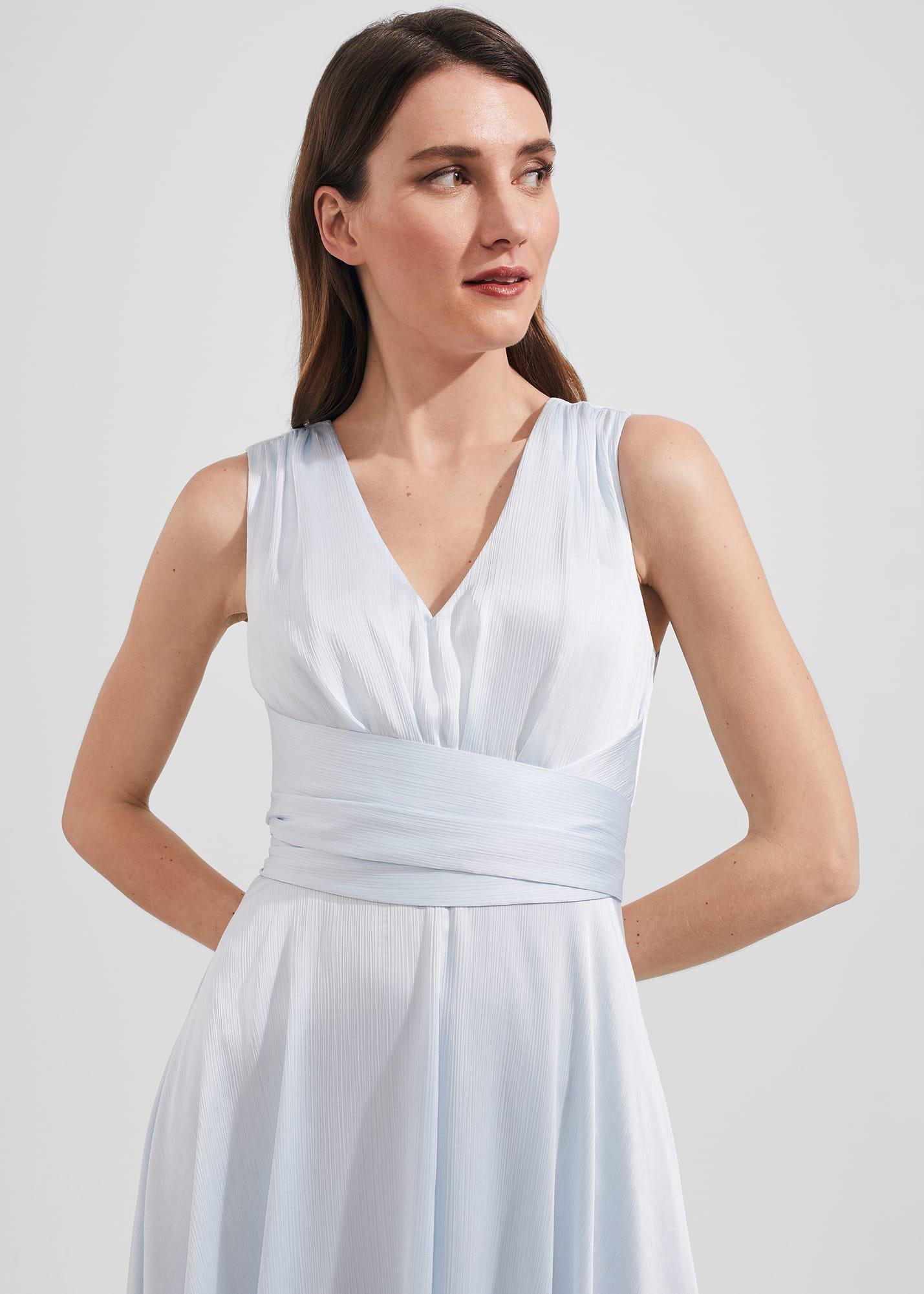 Viola Satin Fit And Flare Dress, Pale Blue, hi-res