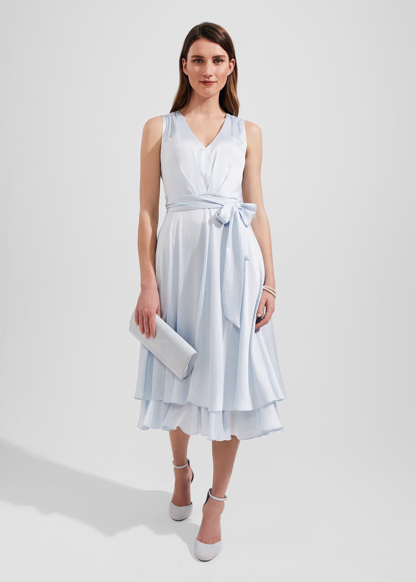 Viola Satin Fit And Flare Dress, Pale Blue, hi-res