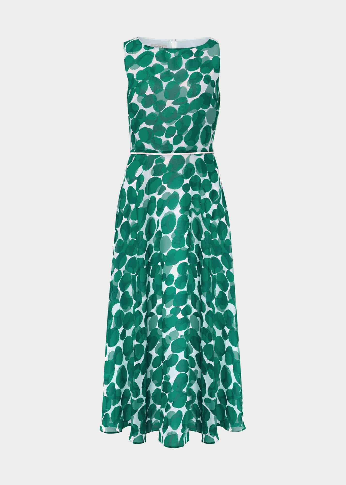 Carly Spot Midi Dress, Green Ivory, hi-res