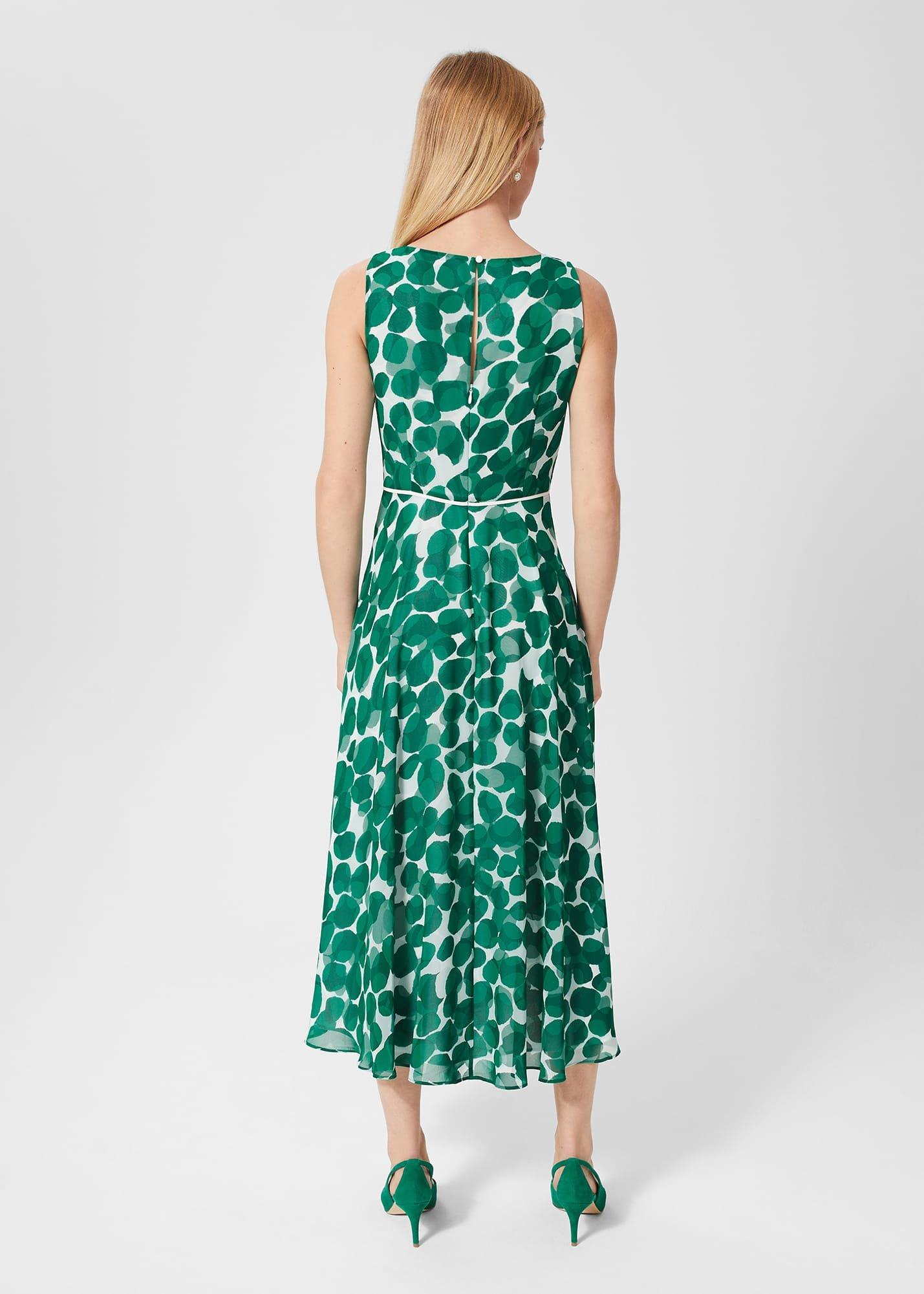 Carly Spot Midi Dress, Green Ivory, hi-res