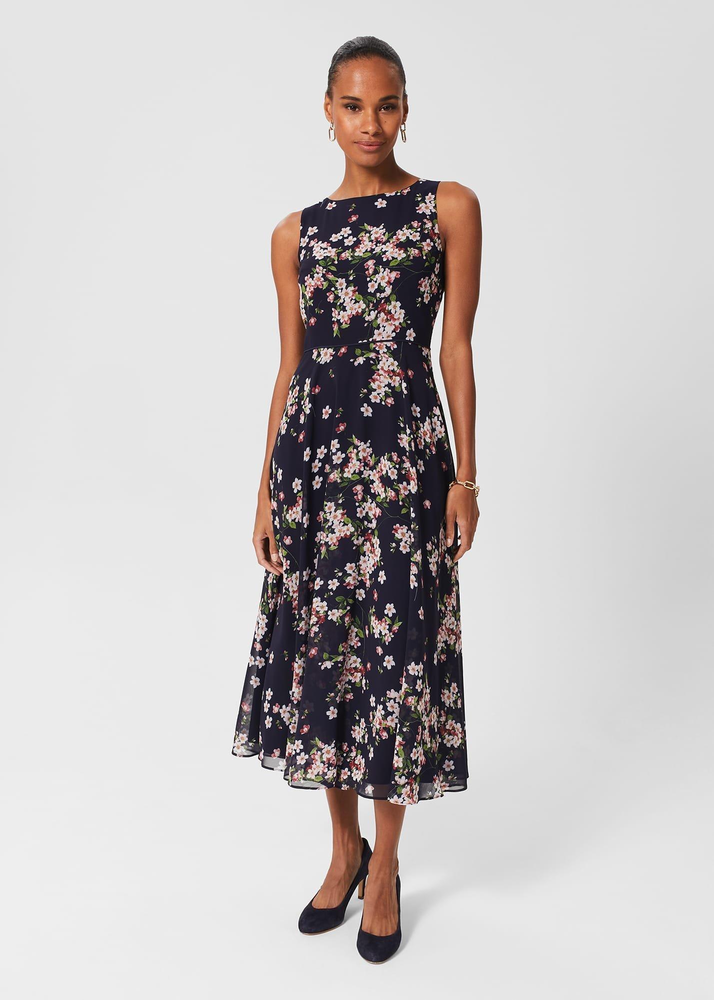 Carly Floral Midi Dress, Navy Pink Multi, hi-res