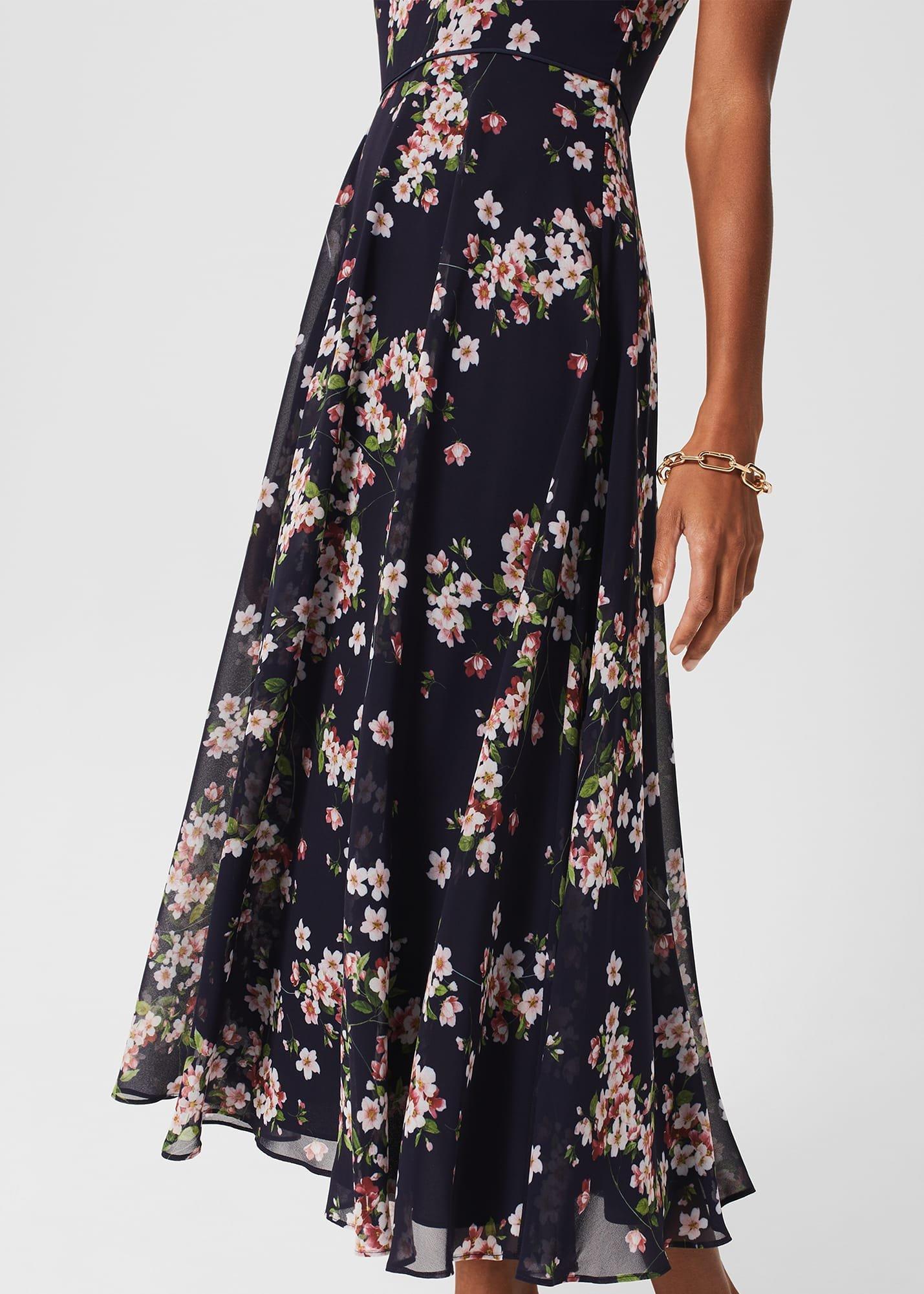 Carly Floral Midi Dress, Navy Pink Multi, hi-res