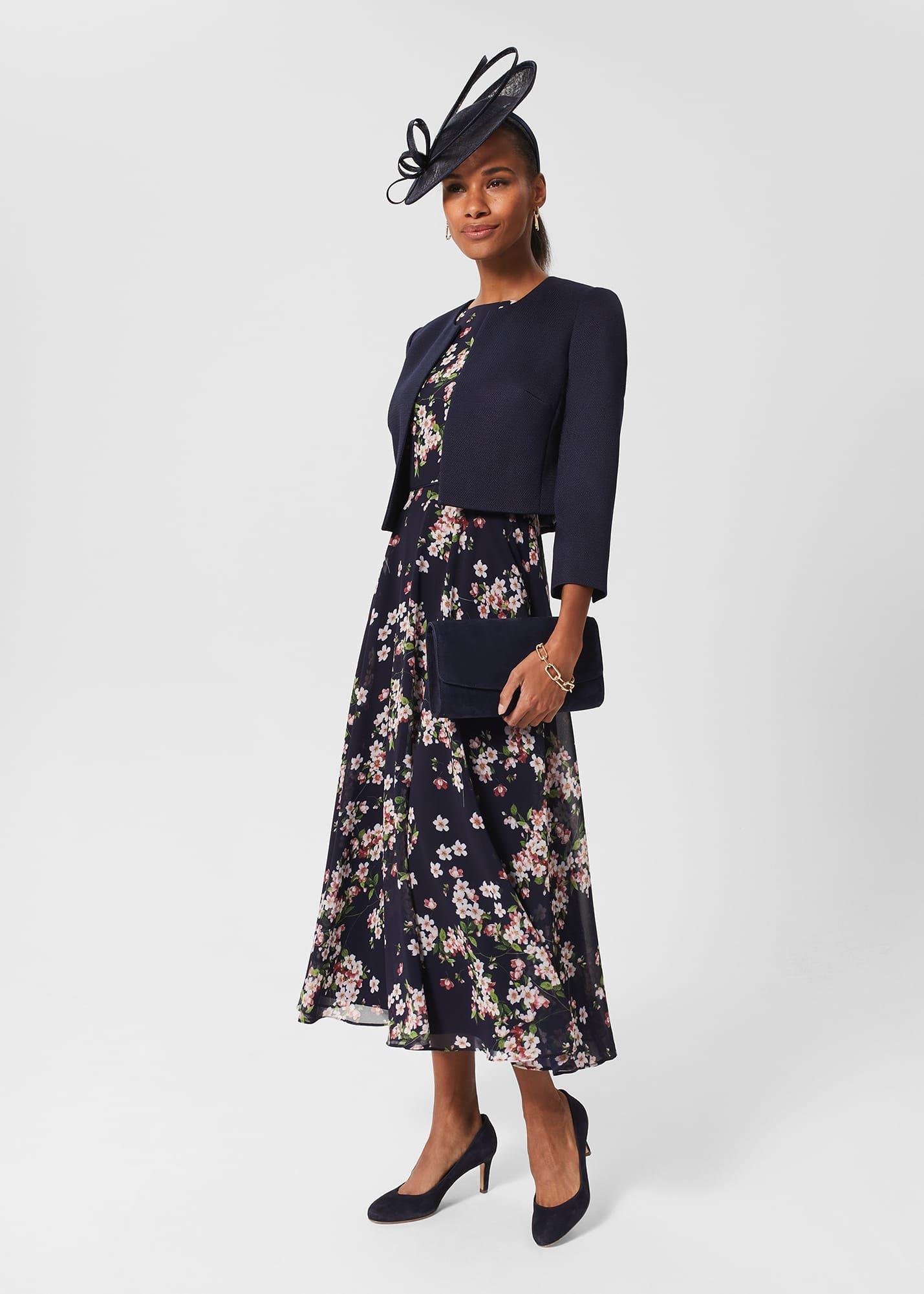 Carly Floral Midi Dress, Navy Pink Multi, hi-res