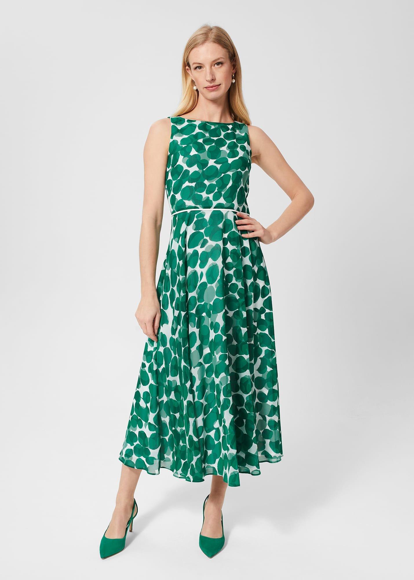 Petite Carly Spot Dress, Green Ivory, hi-res