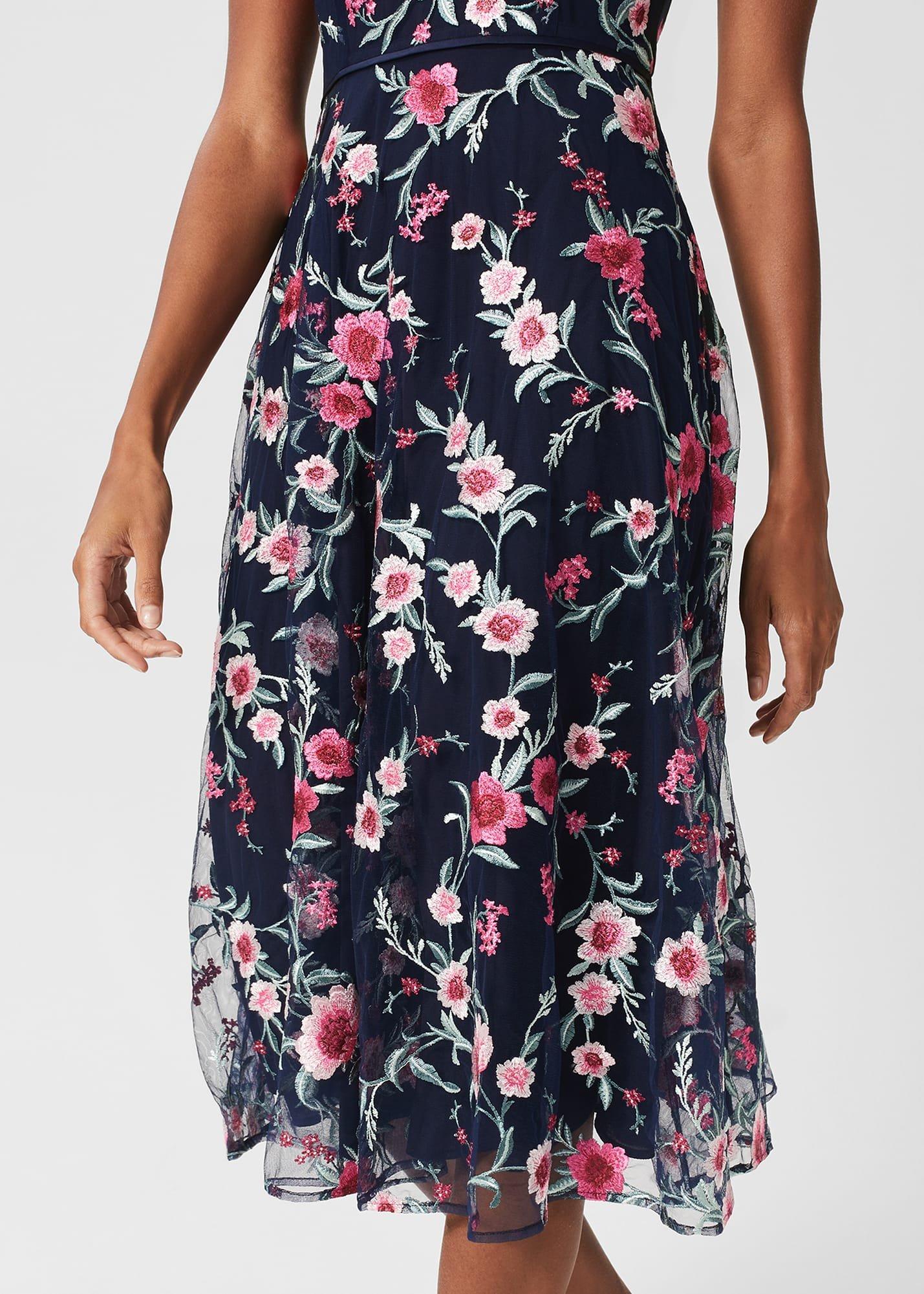 Rosella Embroidered Floral Dress, Navy Pink Multi, hi-res