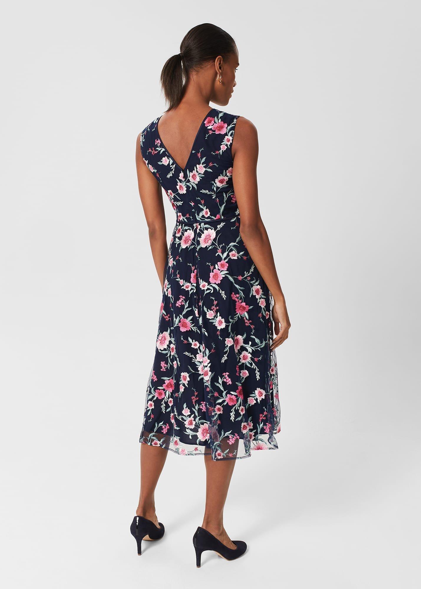 Rosella Embroidered Floral Dress, Navy Pink Multi, hi-res