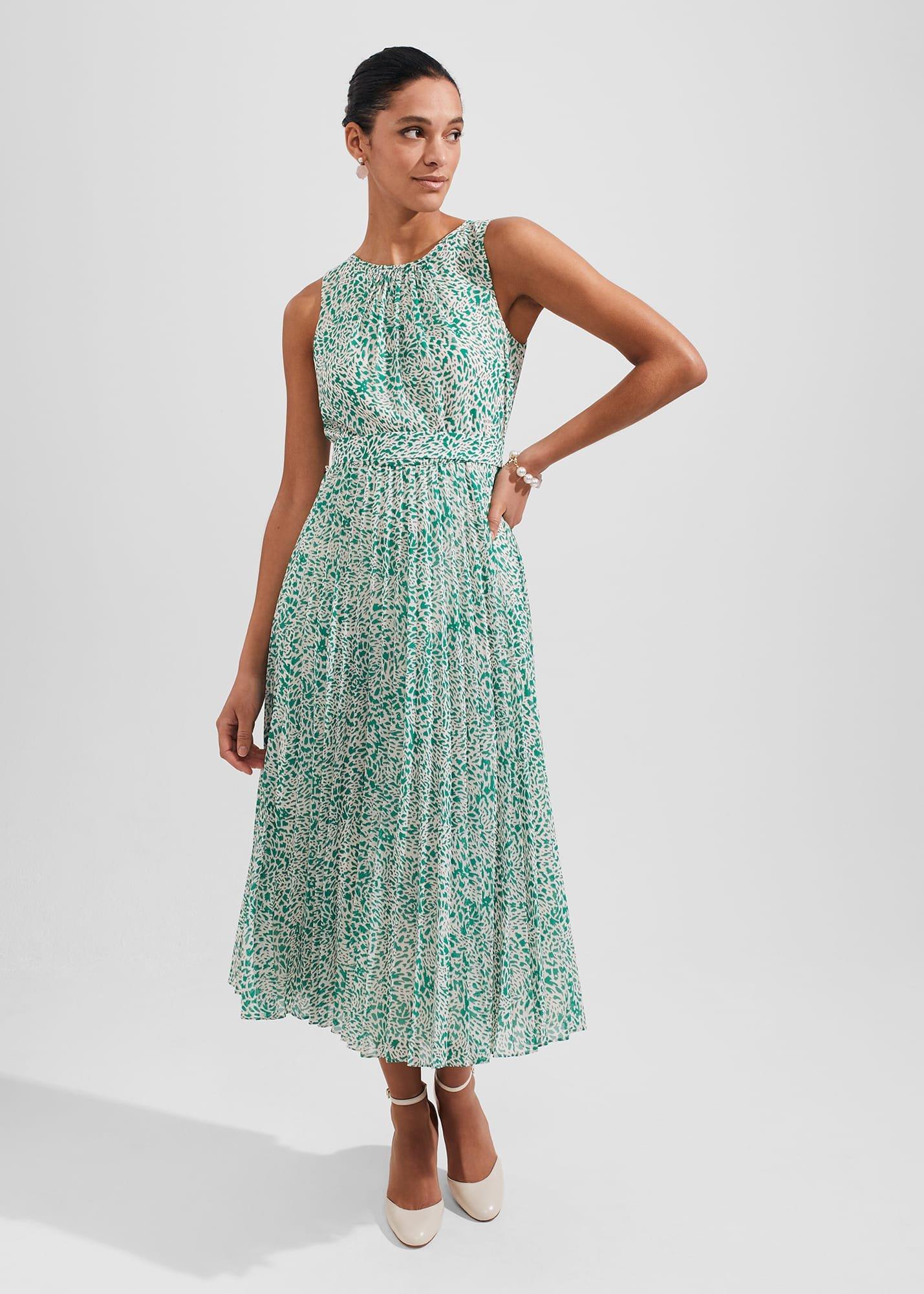 Blythe Pleated Midi Dress, Green Multi, hi-res