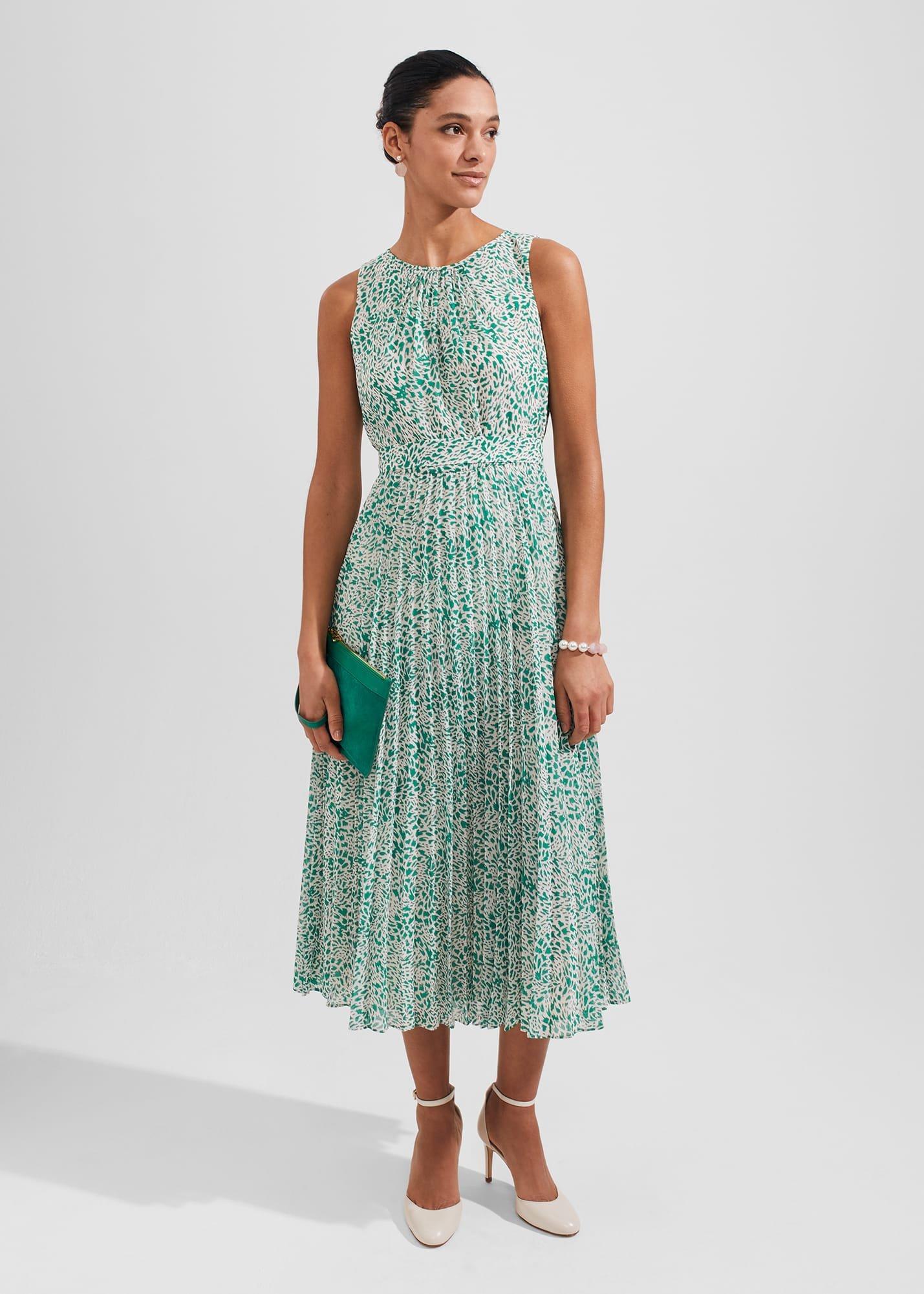 Blythe Pleated Midi Dress, Green Multi, hi-res