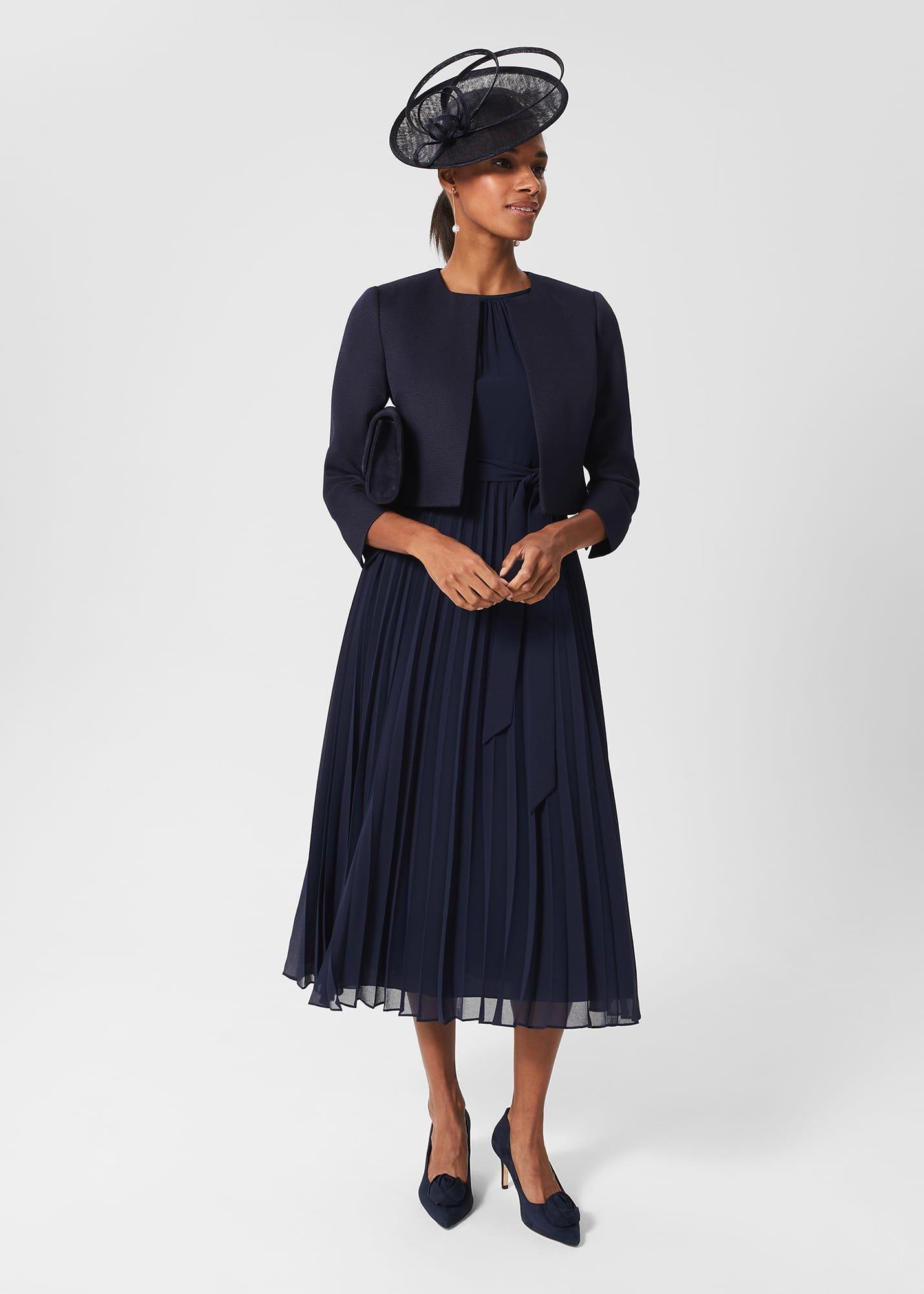 Blythe Pleated Midi Dress, Midnight Navy, hi-res