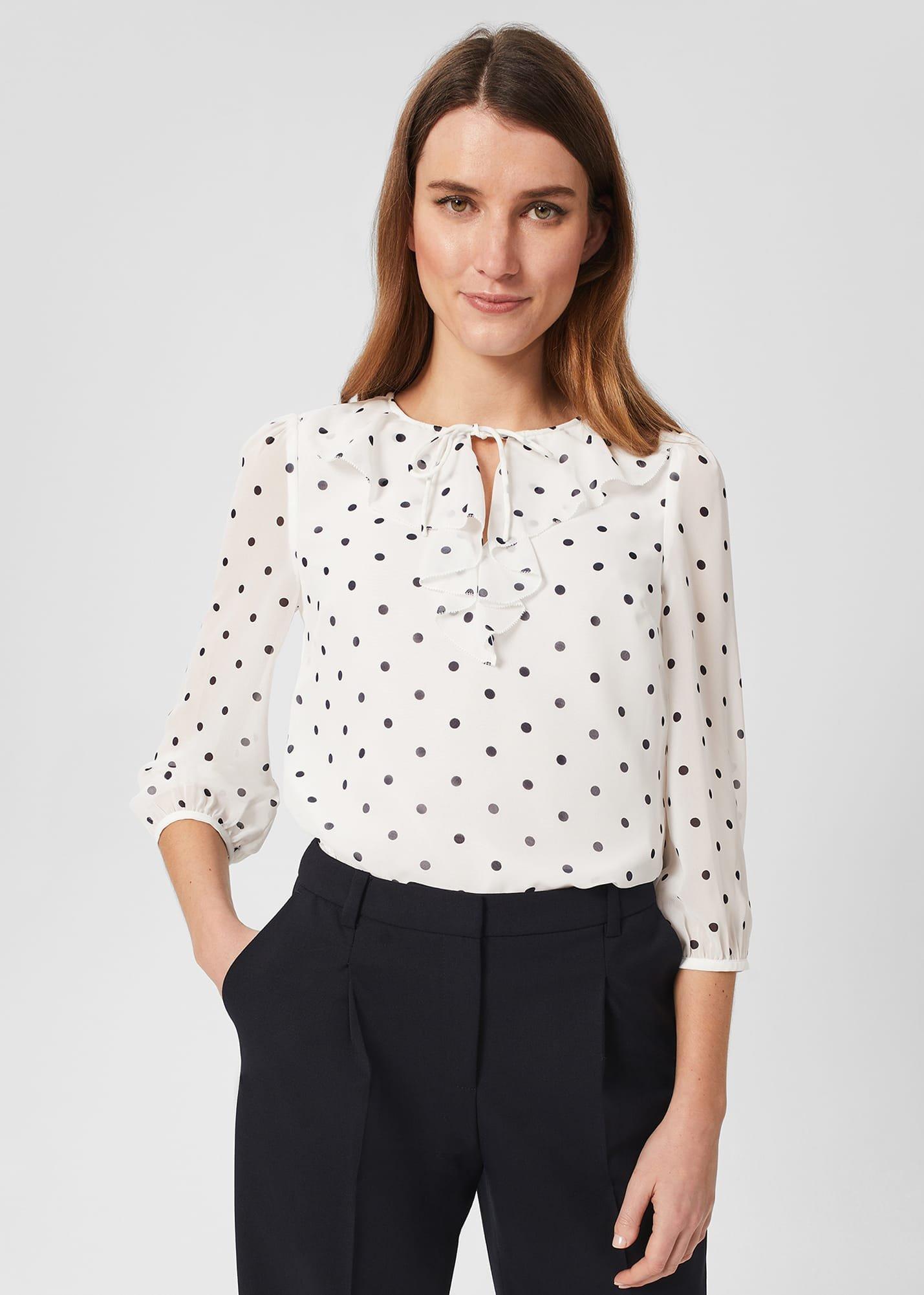 Demi Spot Blouse, Ivory Navy, hi-res