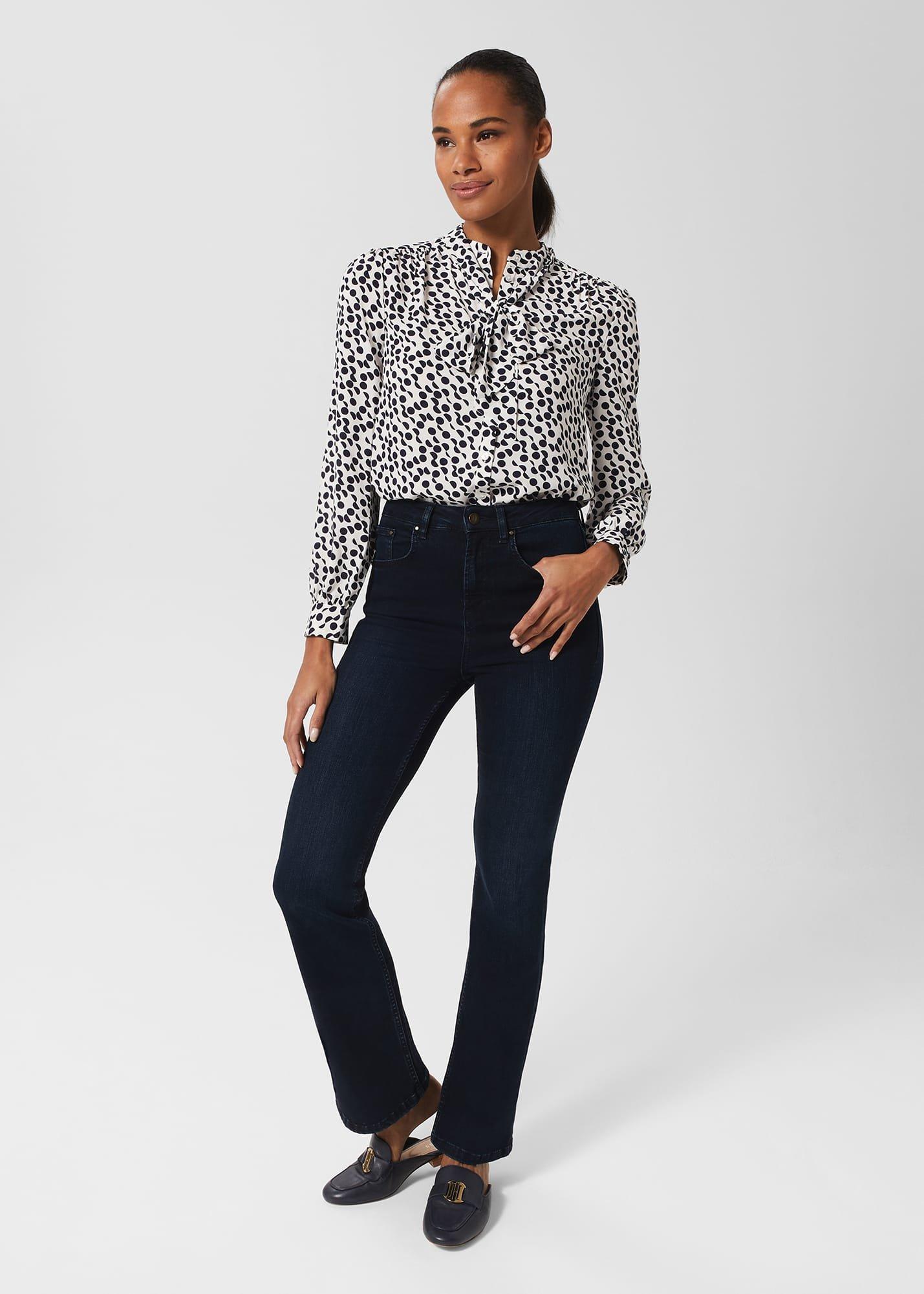 Dolly Blouse, Ivory Navy, hi-res