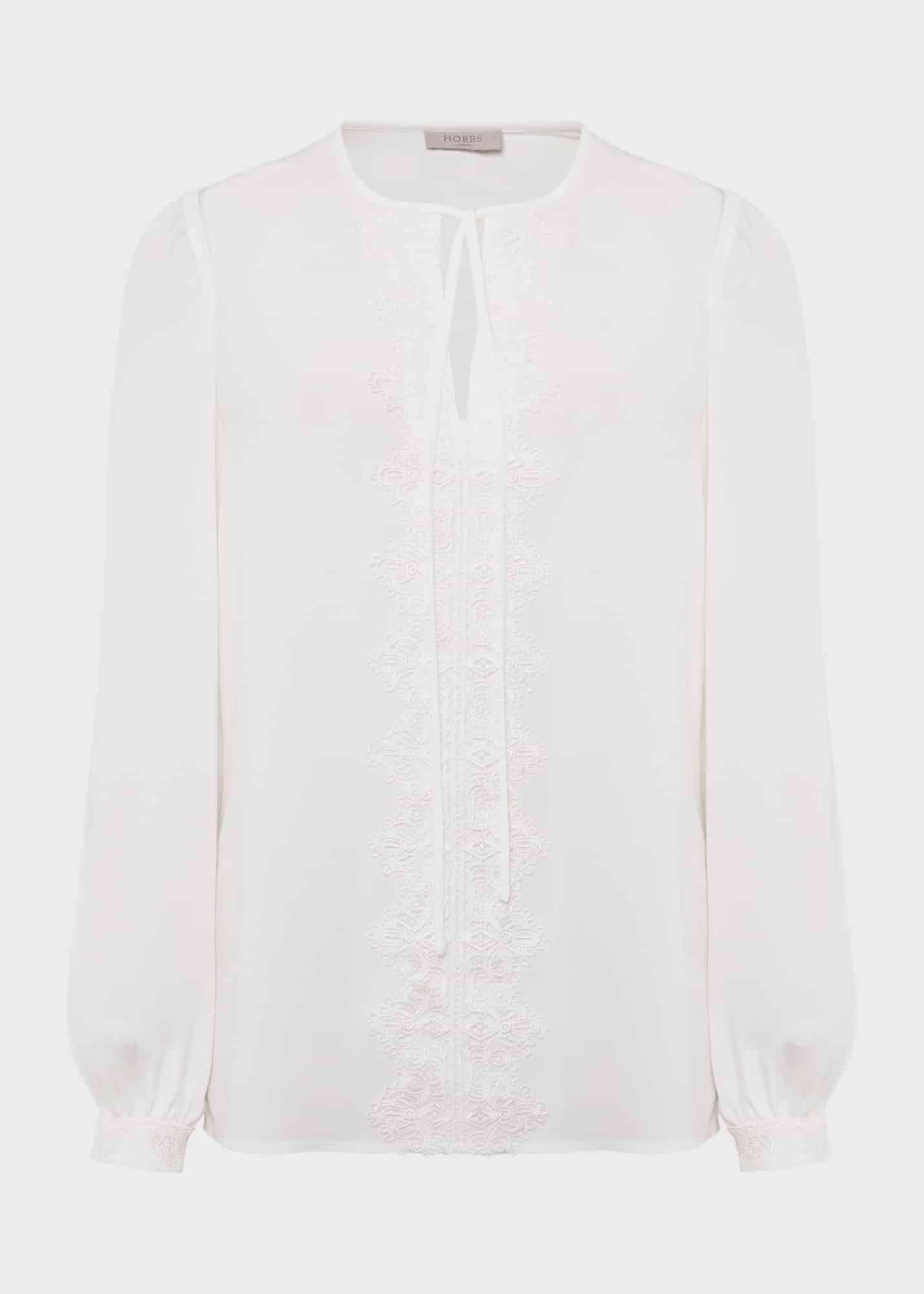 Leena Lace Trim Blouse, Ivory, hi-res