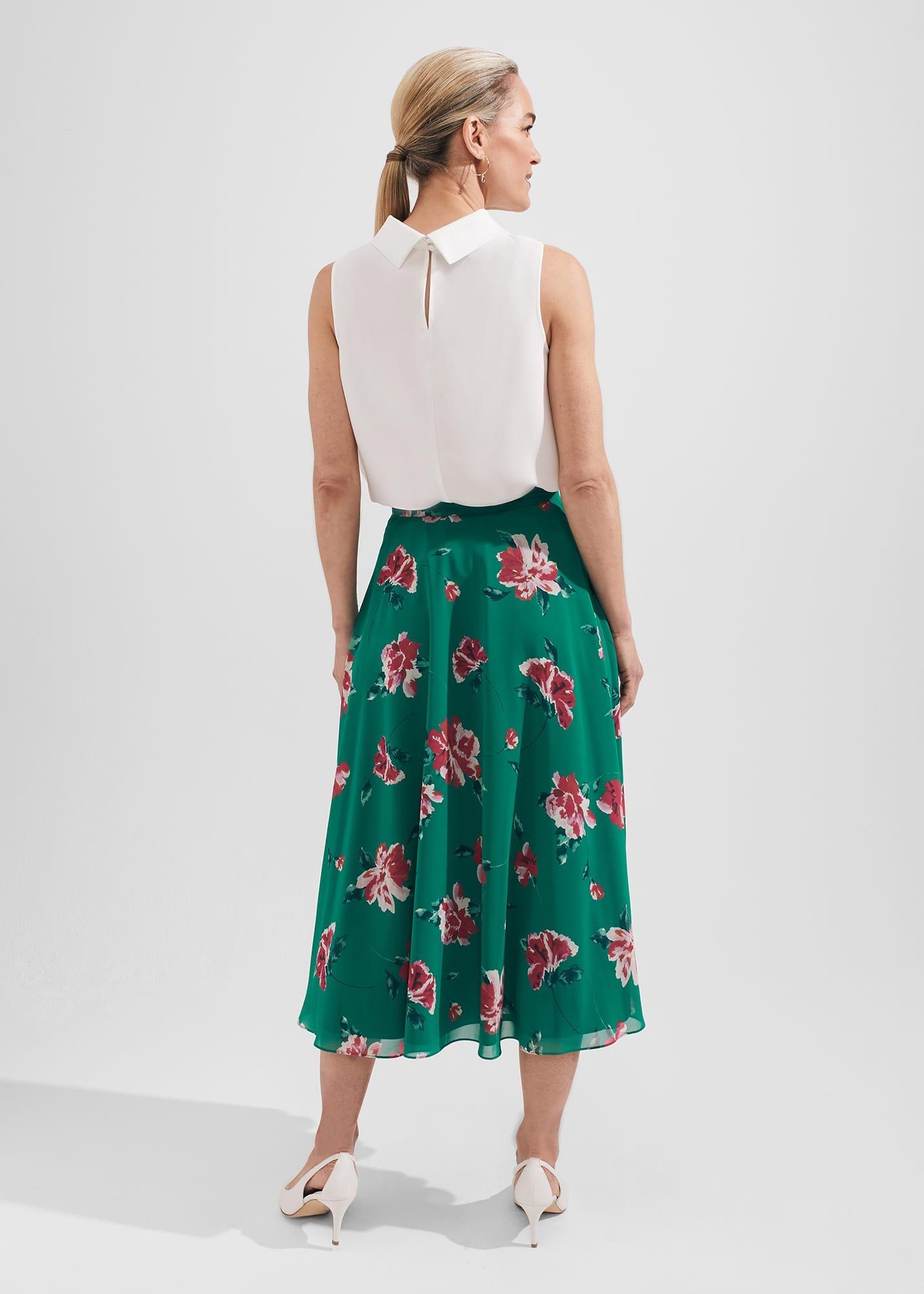 Carly Floral A Line Skirt, Green Multi, hi-res